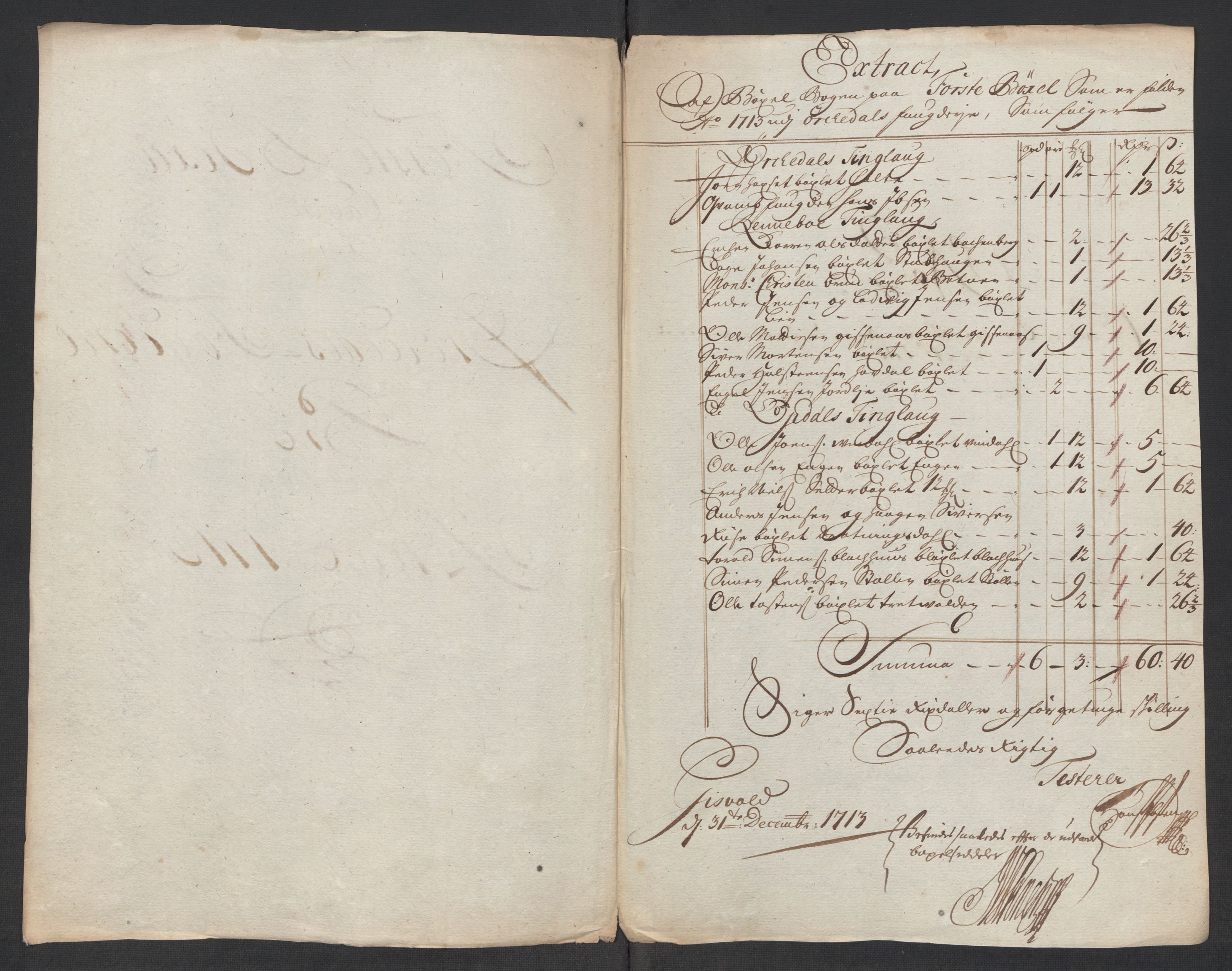 Rentekammeret inntil 1814, Reviderte regnskaper, Fogderegnskap, AV/RA-EA-4092/R60/L3964: Fogderegnskap Orkdal og Gauldal, 1713, p. 218