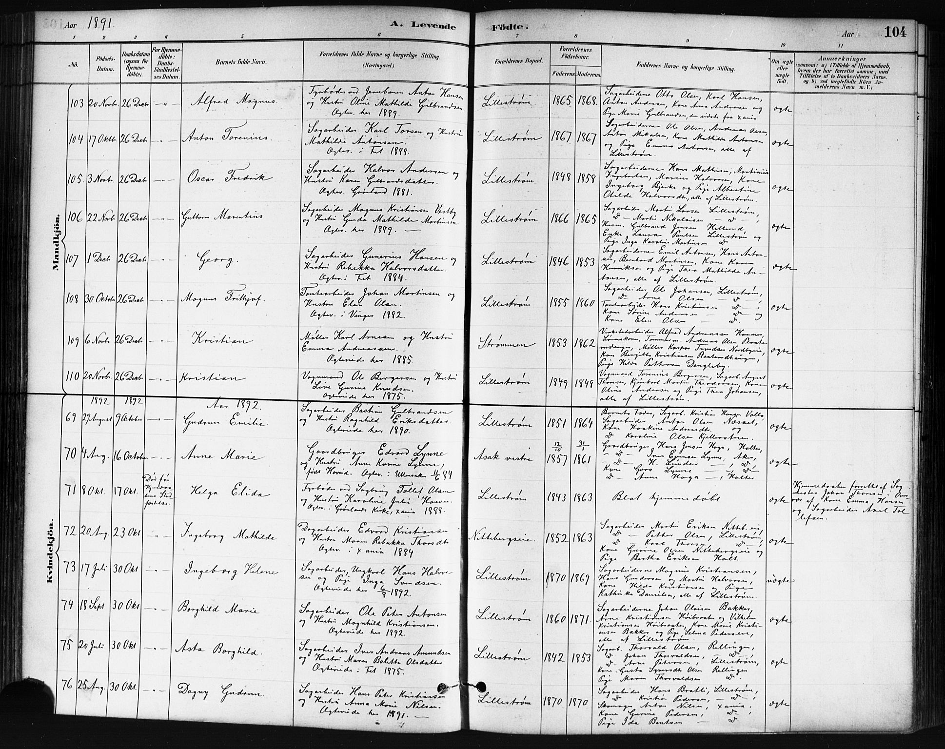 Skedsmo prestekontor Kirkebøker, SAO/A-10033a/G/Ga/L0004: Parish register (copy) no. I 4, 1883-1895, p. 104