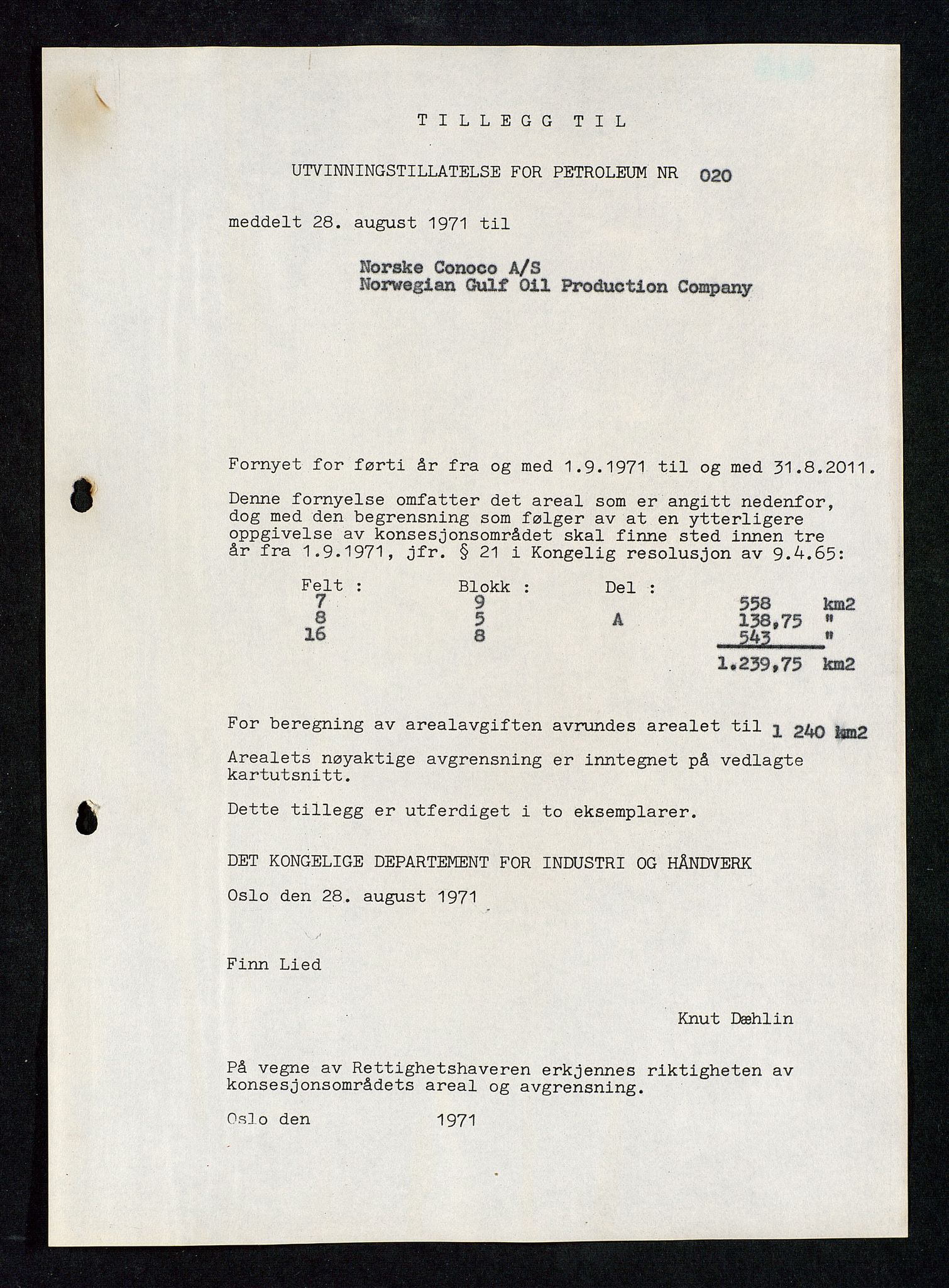 Industridepartementet, Oljekontoret, AV/SAST-A-101348/Da/L0004: Arkivnøkkel 711 - 712 Utvinningstillatelser, 1970-1971, p. 29