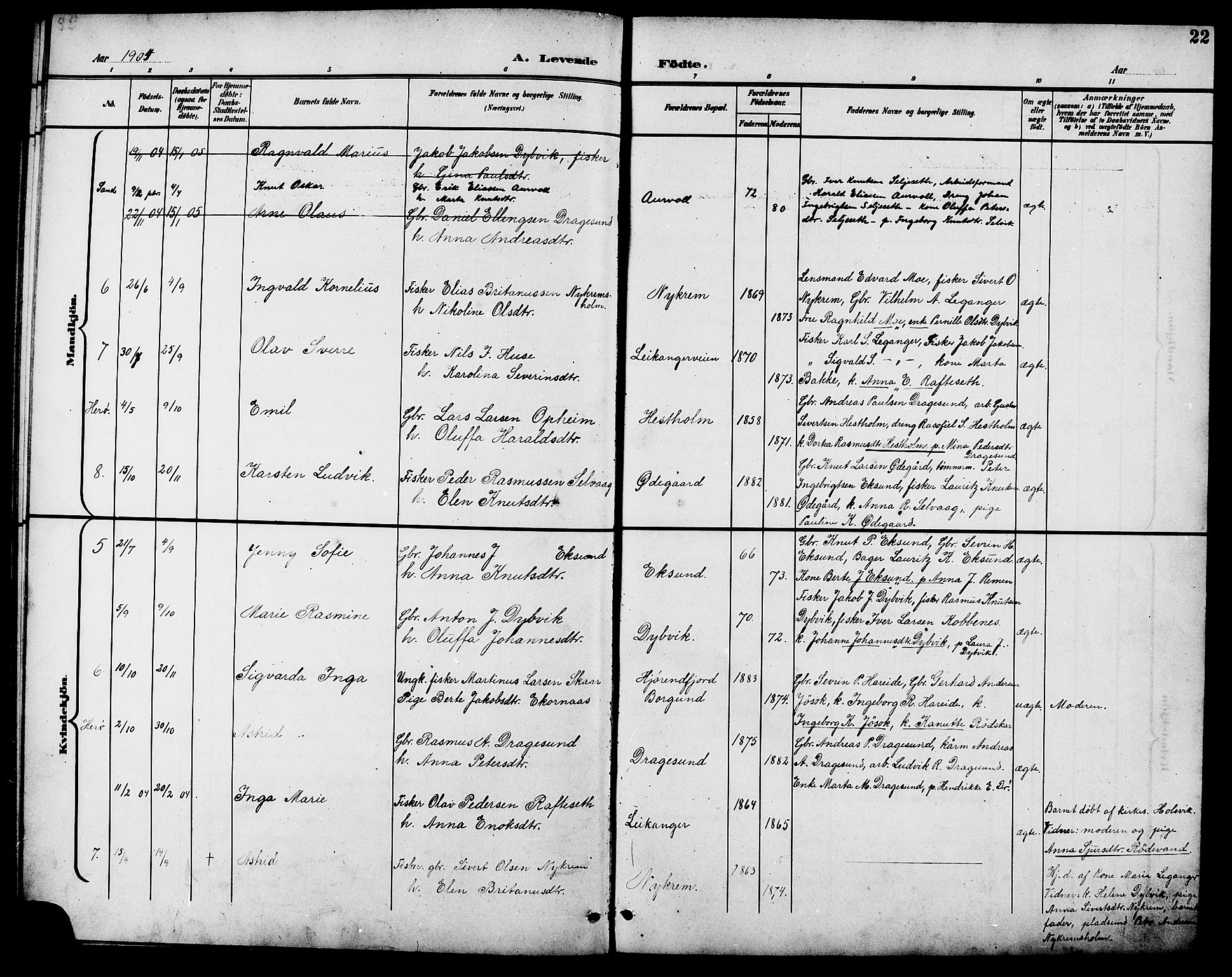 Ministerialprotokoller, klokkerbøker og fødselsregistre - Møre og Romsdal, AV/SAT-A-1454/508/L0098: Parish register (copy) no. 508C02, 1898-1916, p. 22