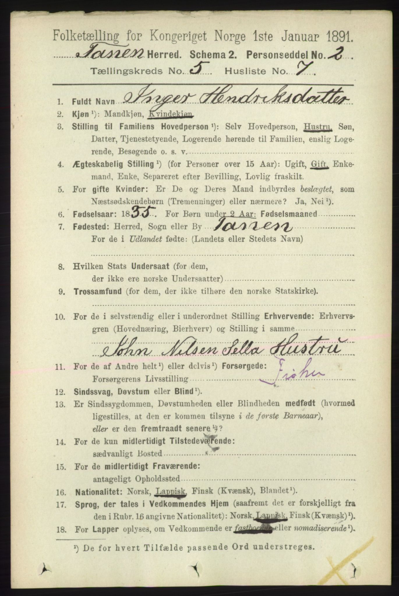 RA, 1891 census for 2025 Tana, 1891, p. 2023