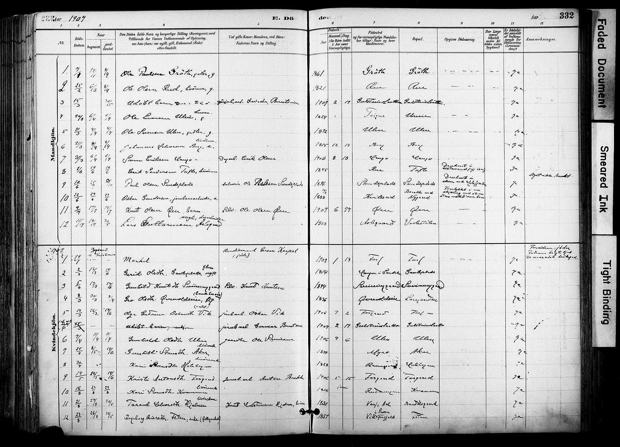Hol kirkebøker, SAKO/A-227/F/Fa/L0003: Parish register (official) no. I 3, 1887-1918, p. 332