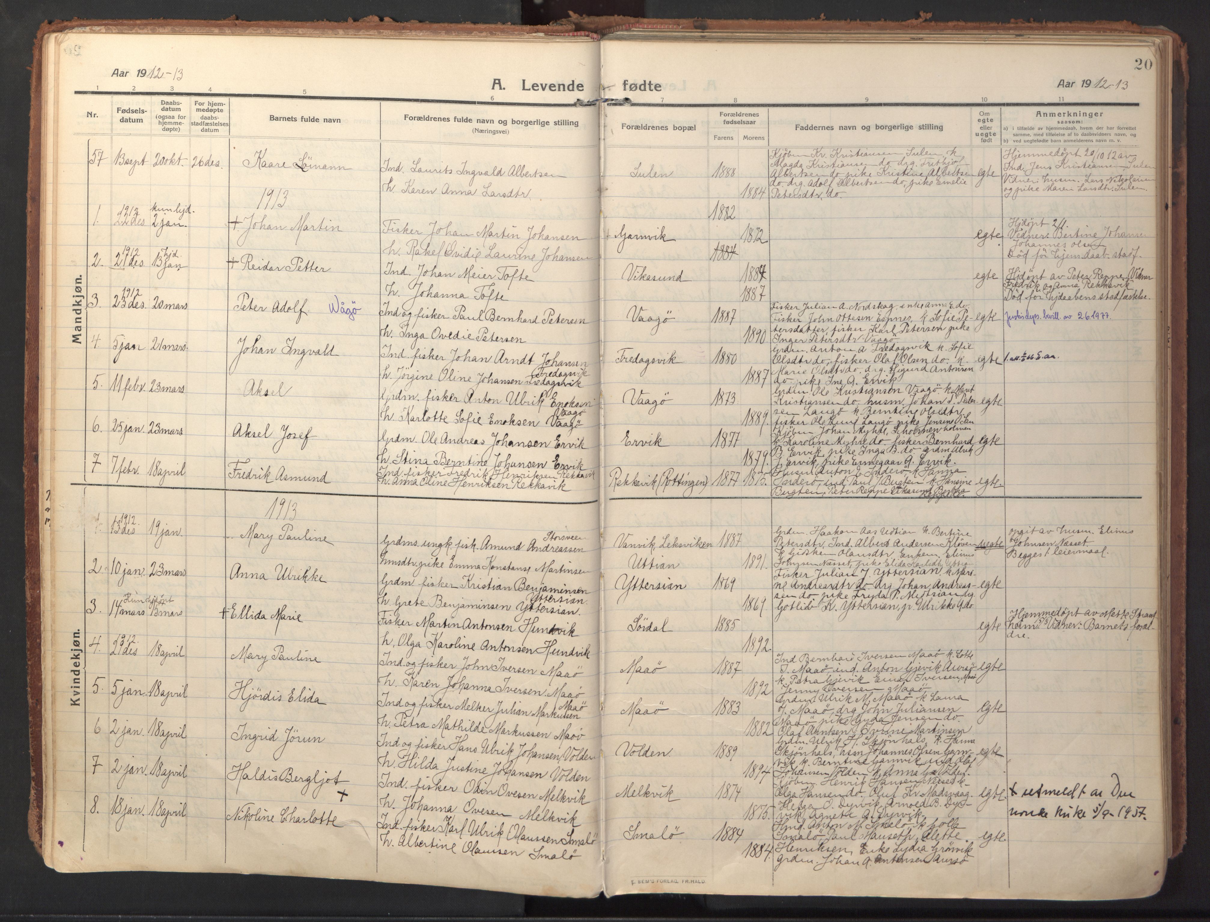 Ministerialprotokoller, klokkerbøker og fødselsregistre - Sør-Trøndelag, SAT/A-1456/640/L0581: Parish register (official) no. 640A06, 1910-1924, p. 20