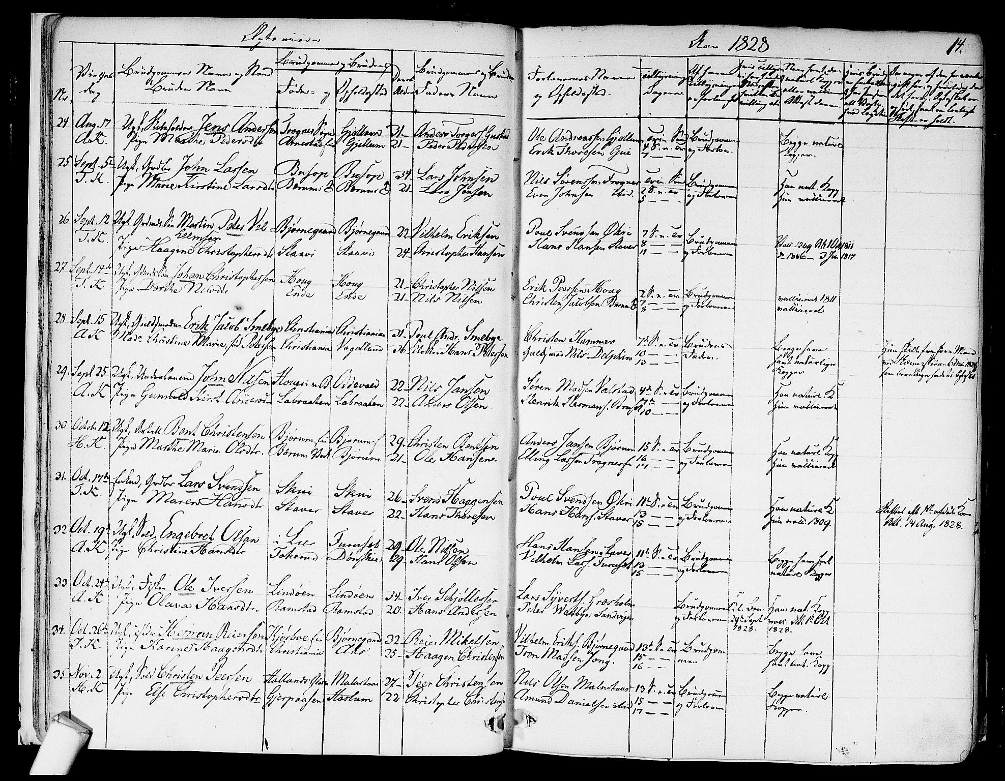 Asker prestekontor Kirkebøker, SAO/A-10256a/F/Fa/L0010: Parish register (official) no. I 10, 1825-1878, p. 14