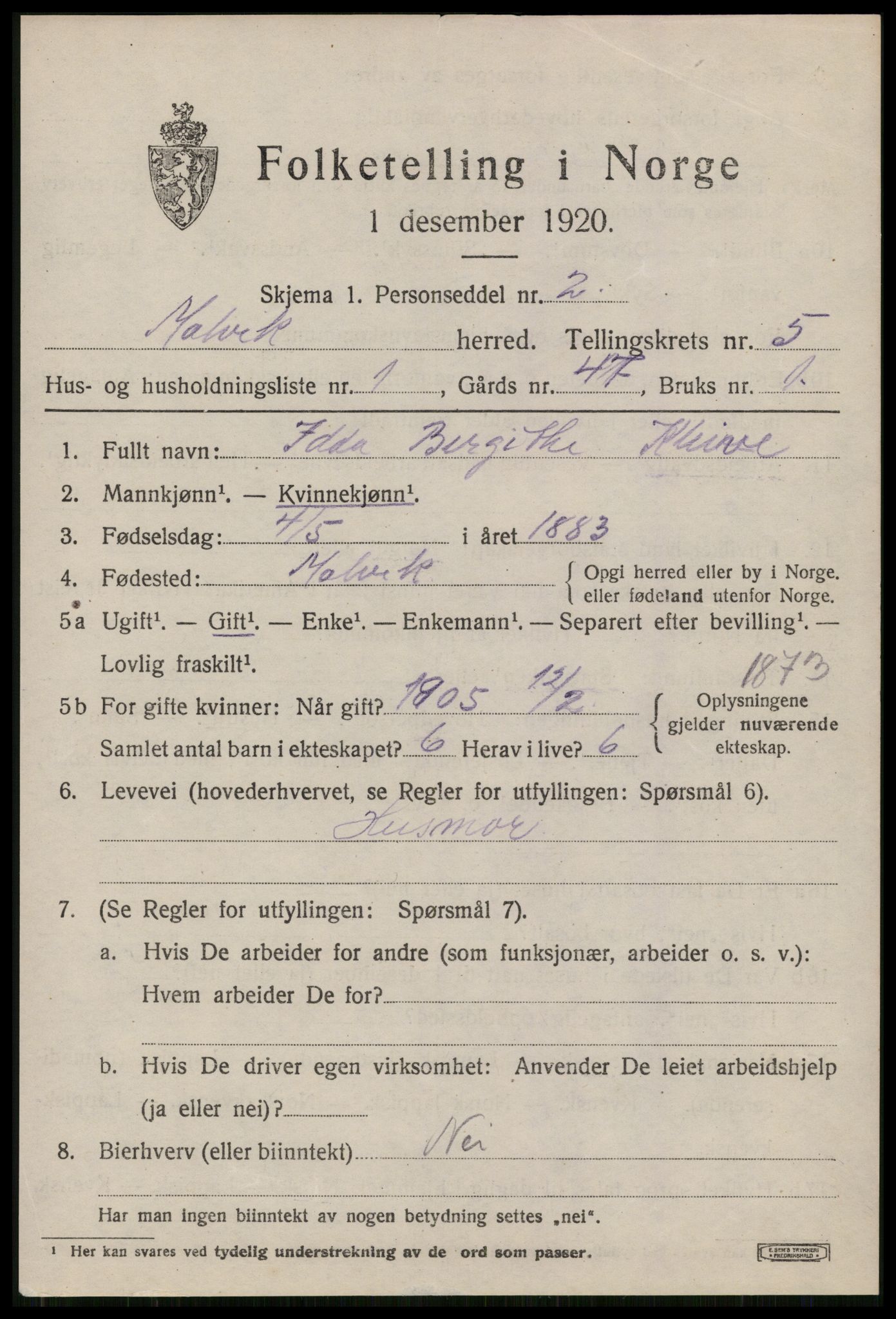 SAT, 1920 census for Malvik, 1920, p. 3182