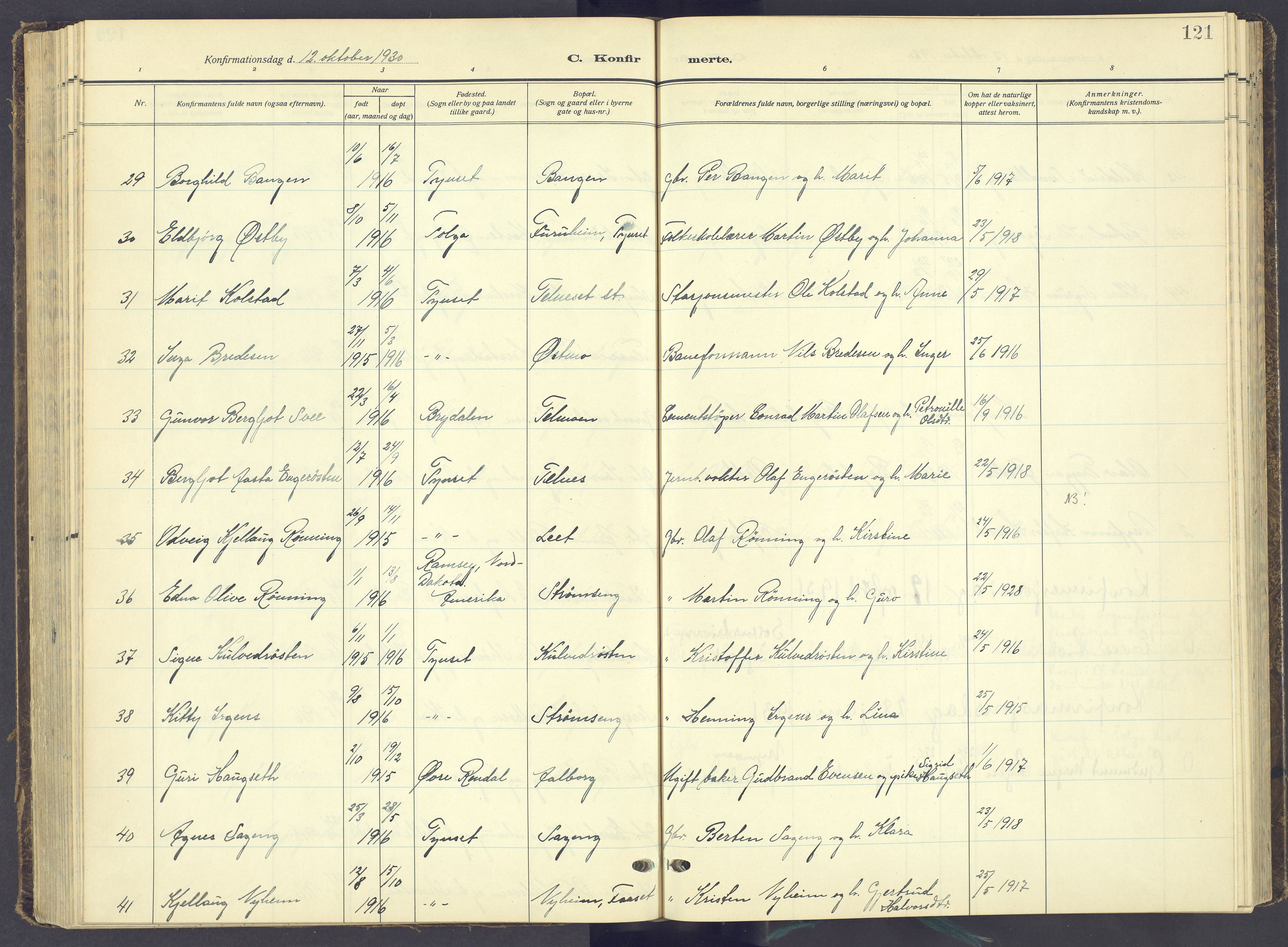 Tynset prestekontor, AV/SAH-PREST-058/H/Ha/Haa/L0027: Parish register (official) no. 27, 1930-1944, p. 121