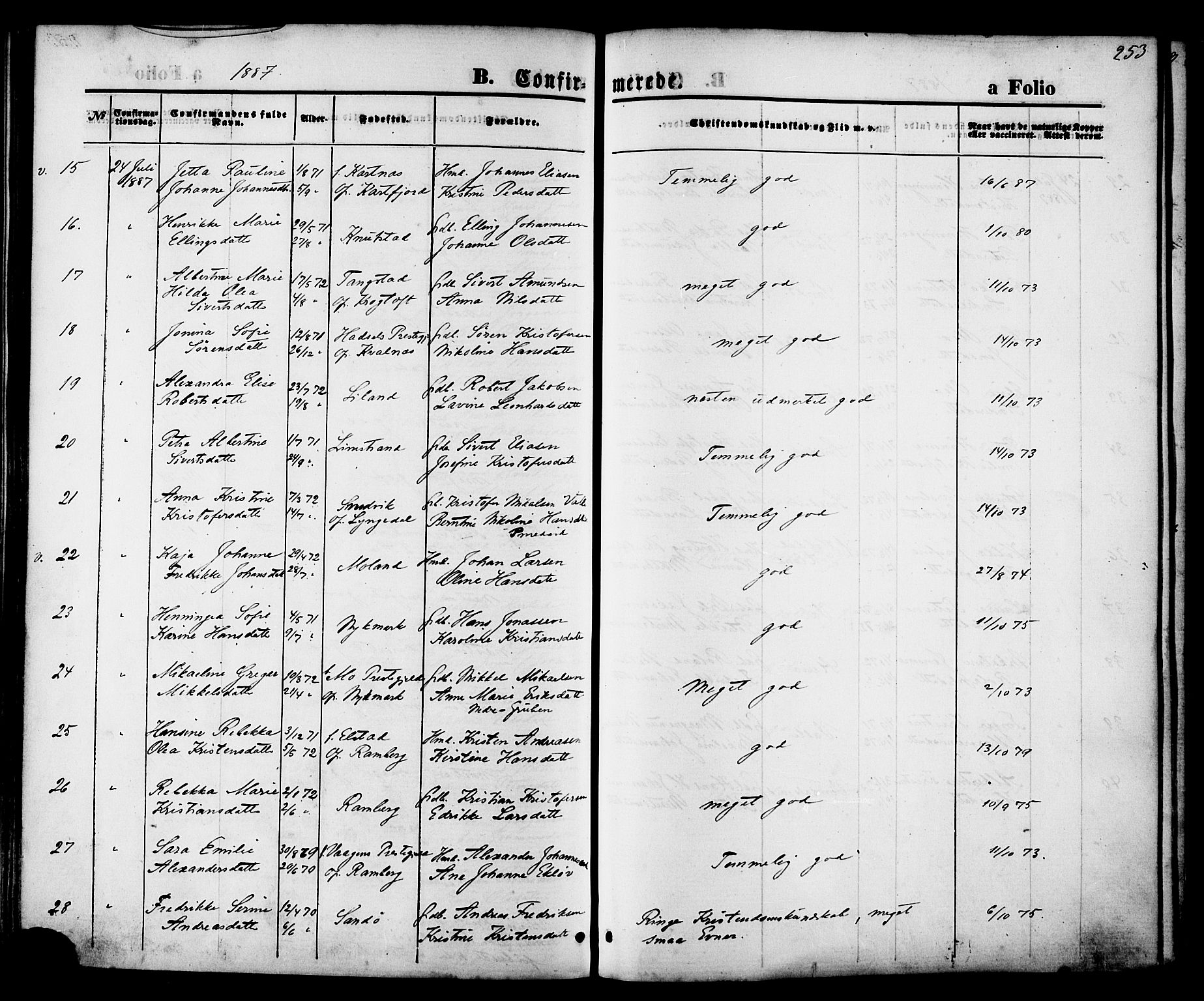 Ministerialprotokoller, klokkerbøker og fødselsregistre - Nordland, AV/SAT-A-1459/880/L1132: Parish register (official) no. 880A06, 1869-1887, p. 253