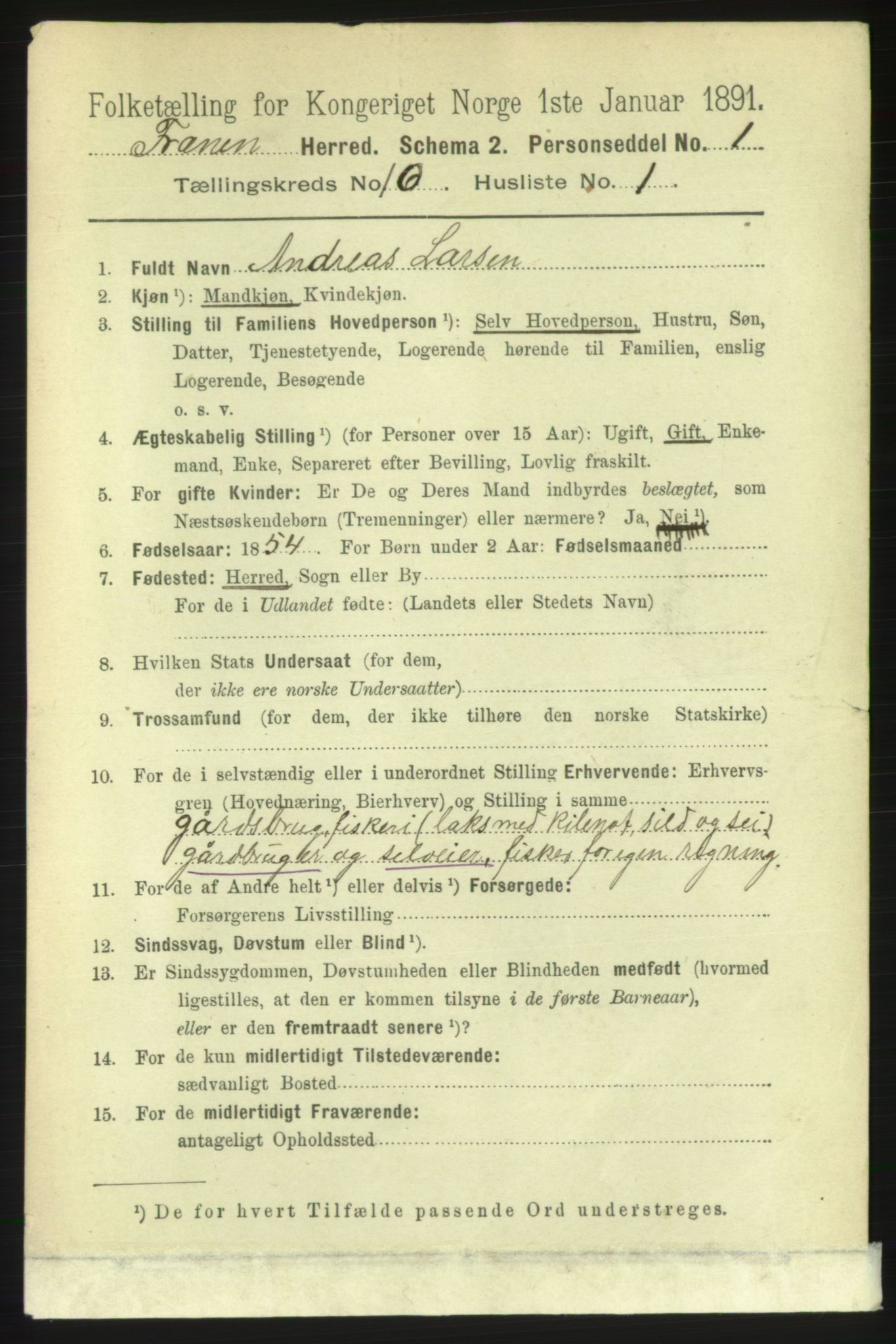 RA, 1891 census for 1548 Fræna, 1891, p. 3085