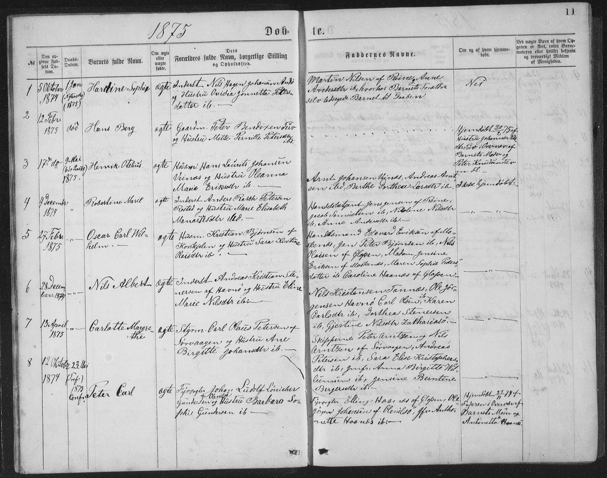 Ministerialprotokoller, klokkerbøker og fødselsregistre - Nordland, AV/SAT-A-1459/886/L1225: Parish register (copy) no. 886C02, 1874-1896, p. 11