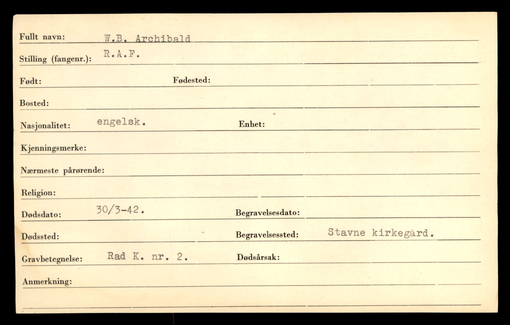 Distriktskontoret for krigsgraver, AV/SAT-A-5030/E/L0005: Kasett/kartotek over falne Britiske og tyske solater, samt andre nasjoners krigsgraver, 1945, p. 1929