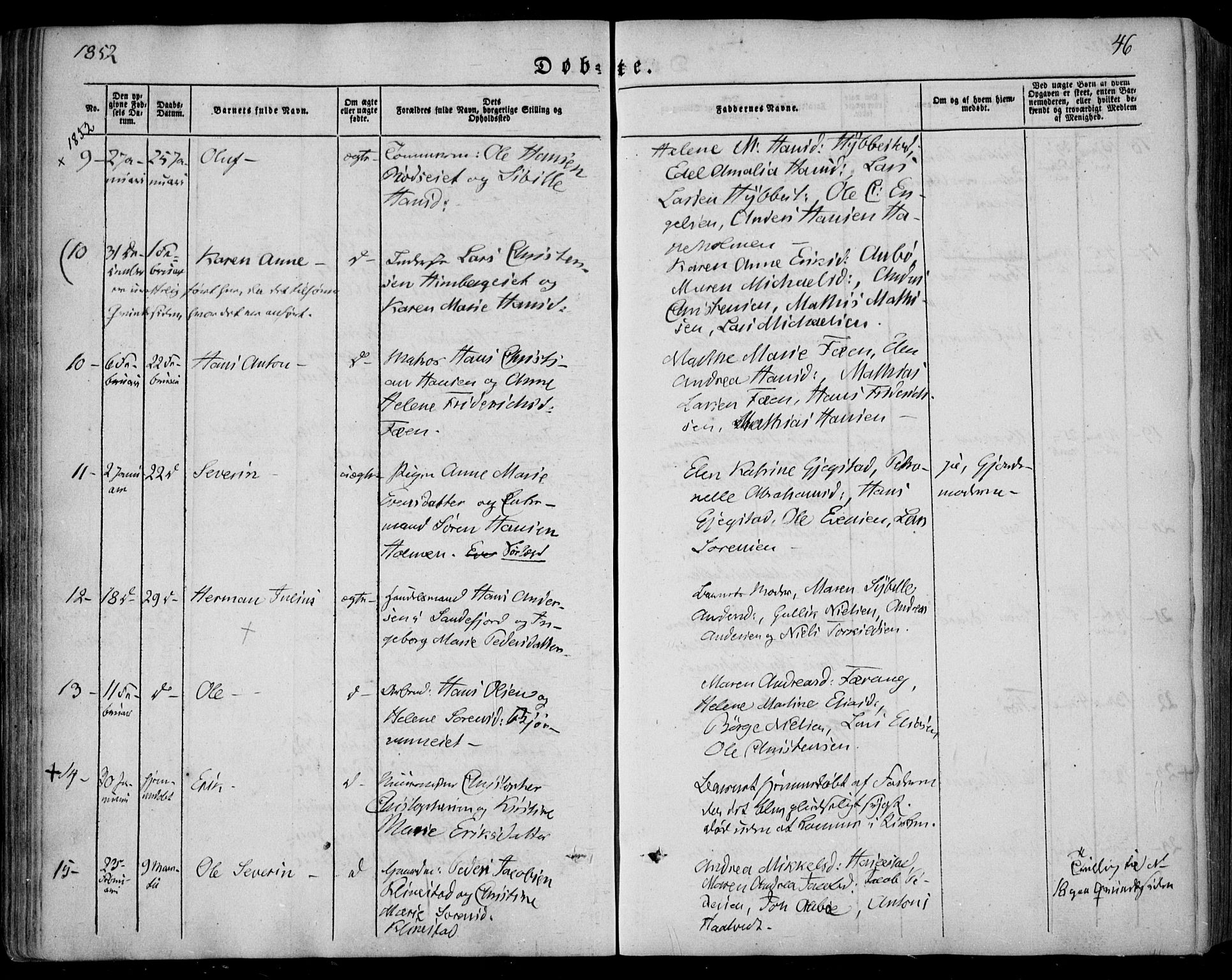 Sandar kirkebøker, SAKO/A-243/F/Fa/L0006: Parish register (official) no. 6, 1847-1860, p. 46