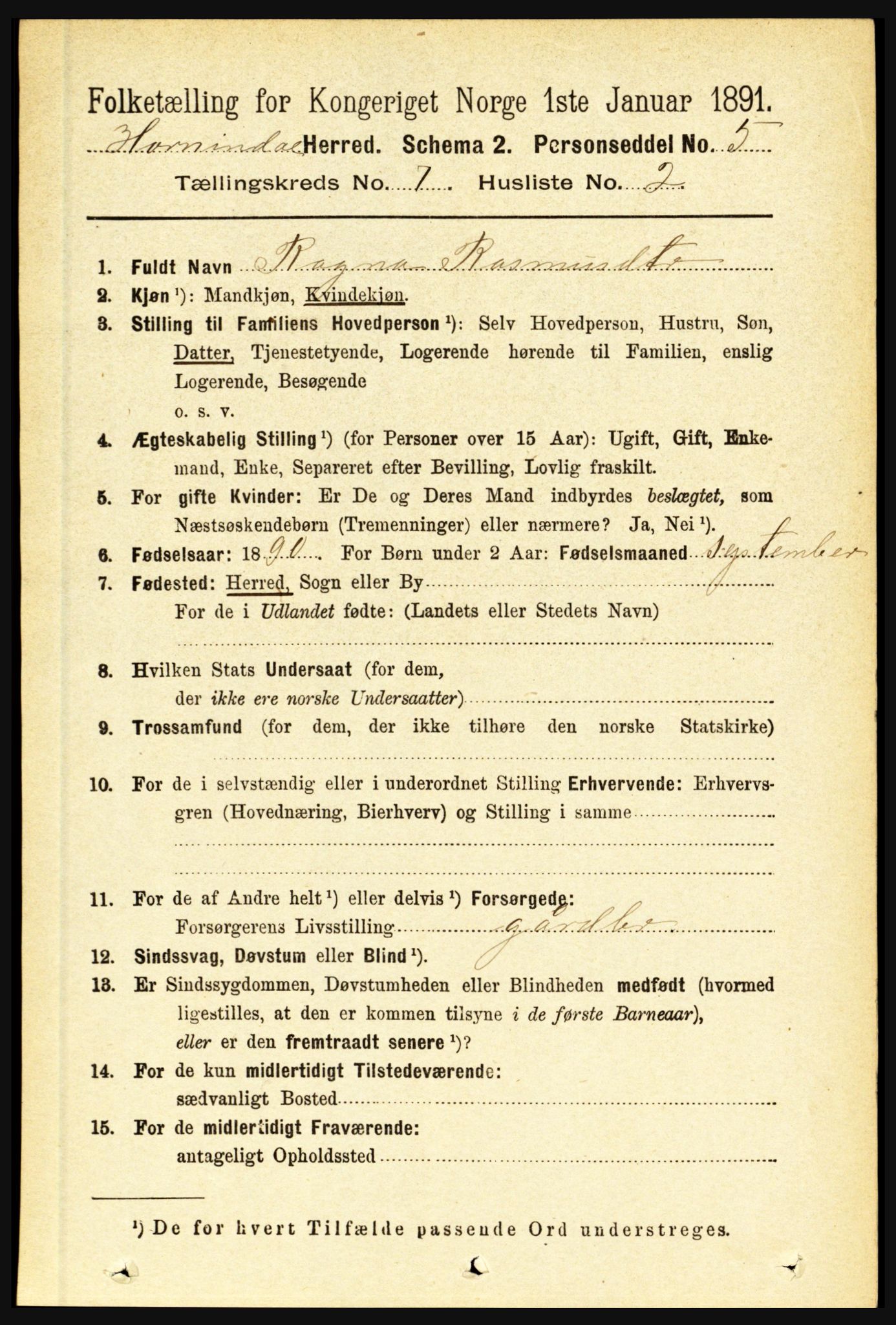 RA, 1891 census for 1444 Hornindal, 1891, p. 1759