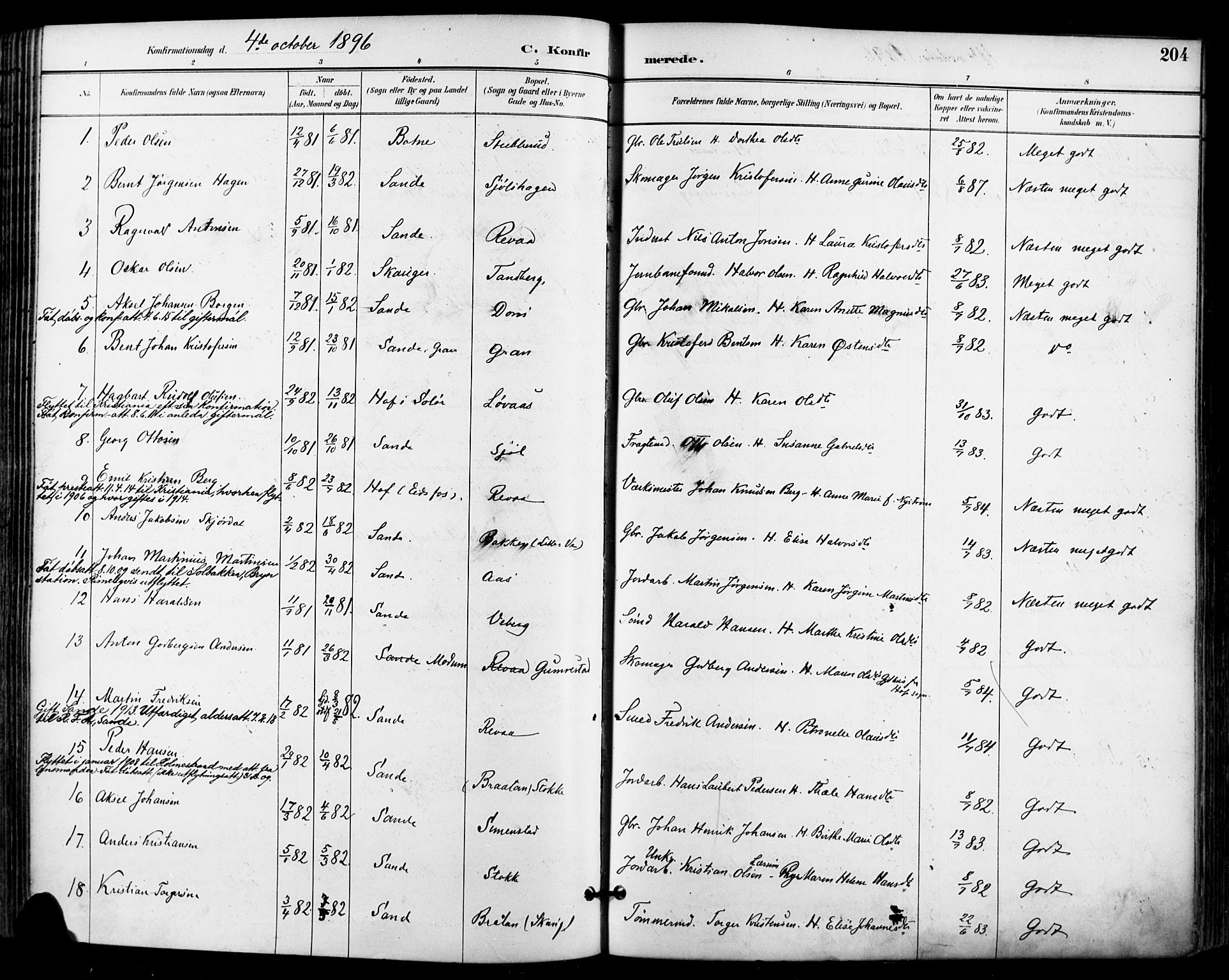 Sande Kirkebøker, AV/SAKO-A-53/F/Fa/L0007: Parish register (official) no. 7, 1888-1903, p. 204