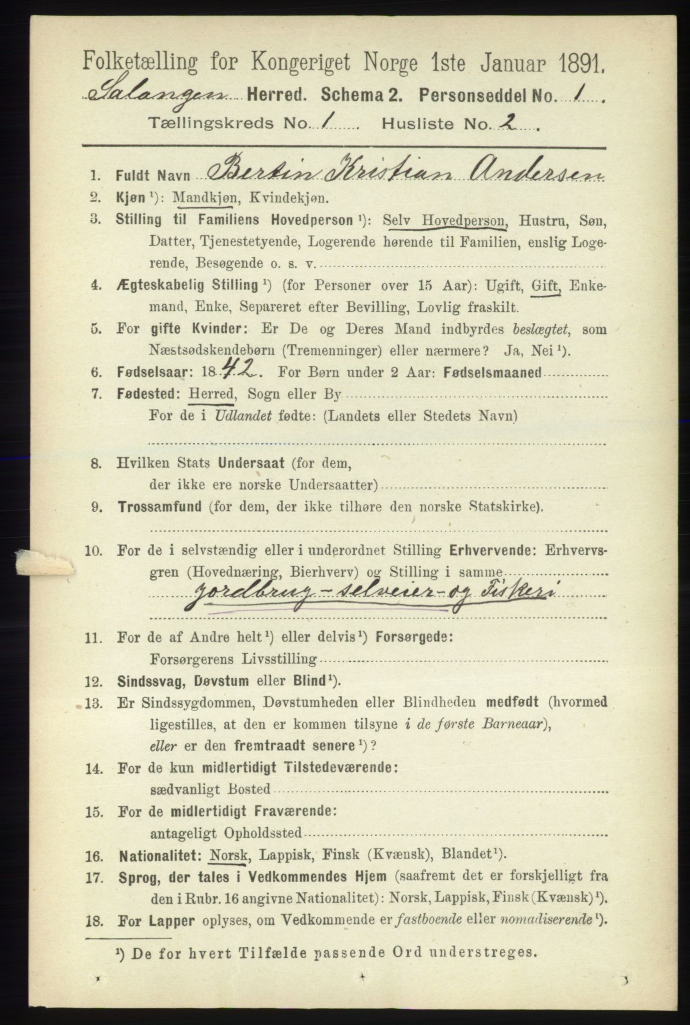 RA, 1891 census for 1921 Salangen, 1891, p. 76