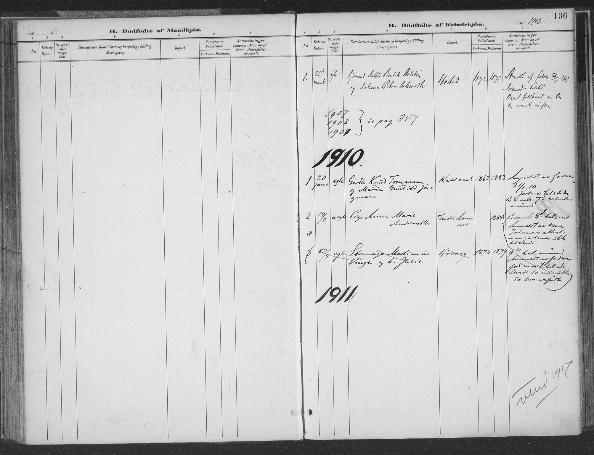 Høvåg sokneprestkontor, SAK/1111-0025/F/Fa/L0006: Parish register (official) no. A 6, 1894-1923, p. 136