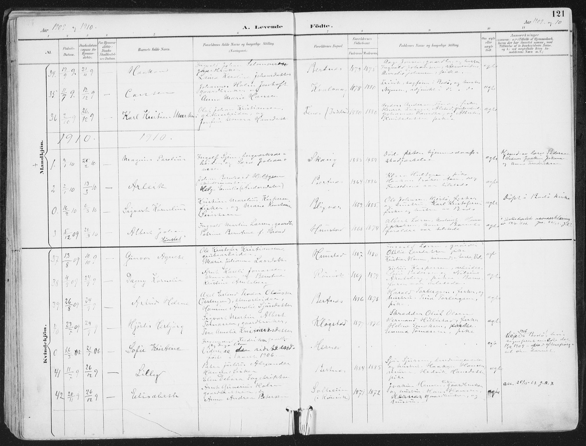 Ministerialprotokoller, klokkerbøker og fødselsregistre - Nordland, SAT/A-1459/802/L0055: Parish register (official) no. 802A02, 1894-1915, p. 121