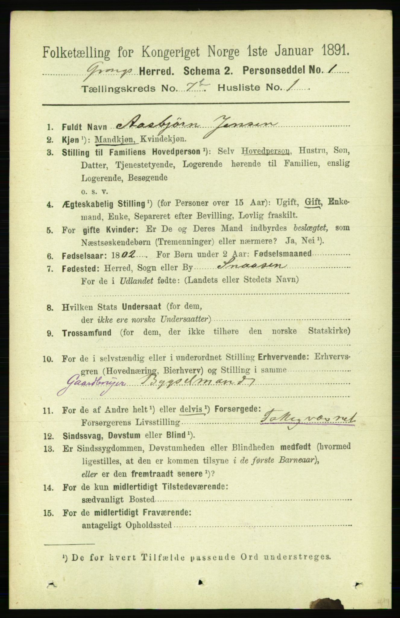 RA, 1891 census for 1742 Grong, 1891, p. 2586