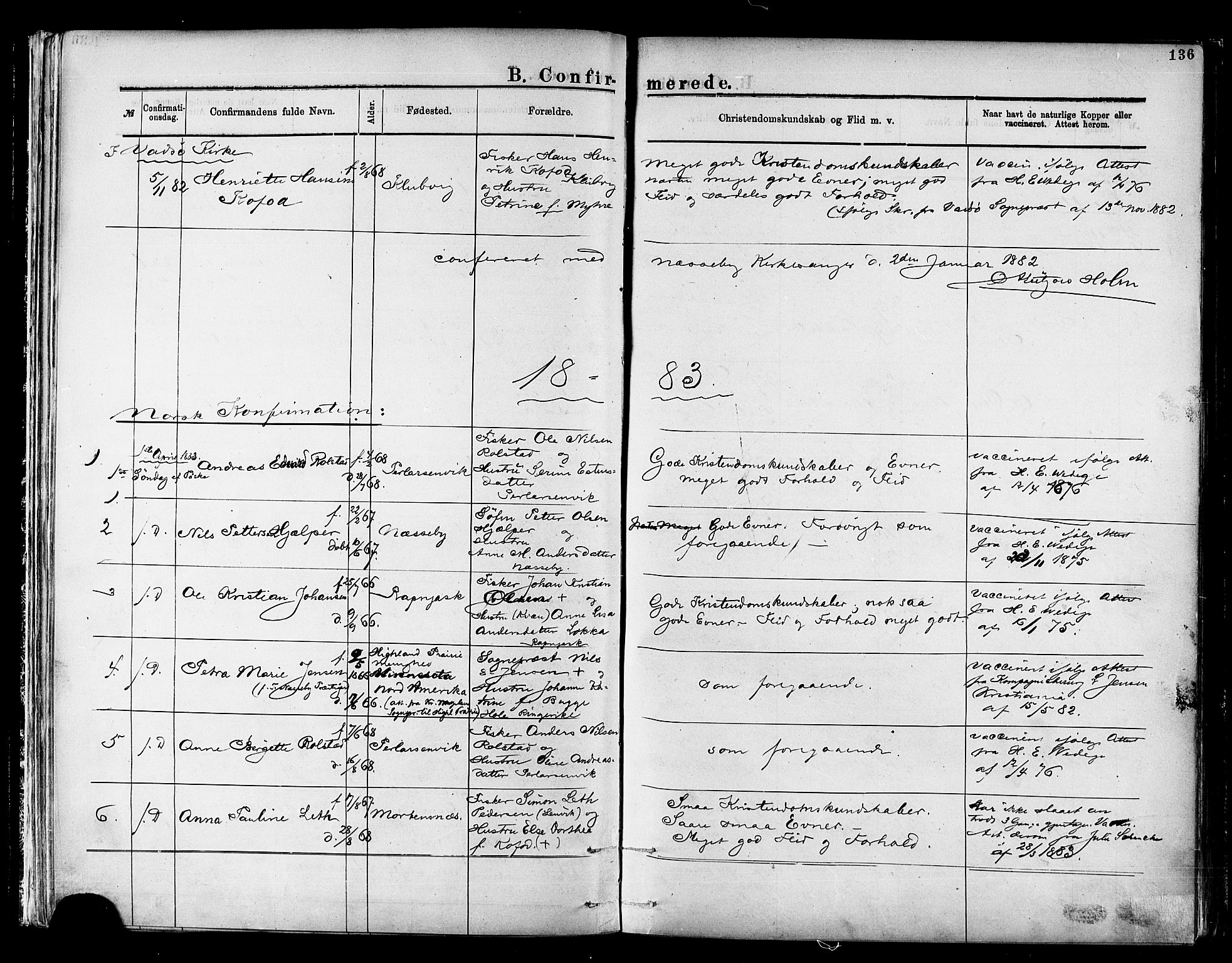 Nesseby sokneprestkontor, AV/SATØ-S-1330/H/Ha/L0004kirke: Parish register (official) no. 4, 1877-1884, p. 136