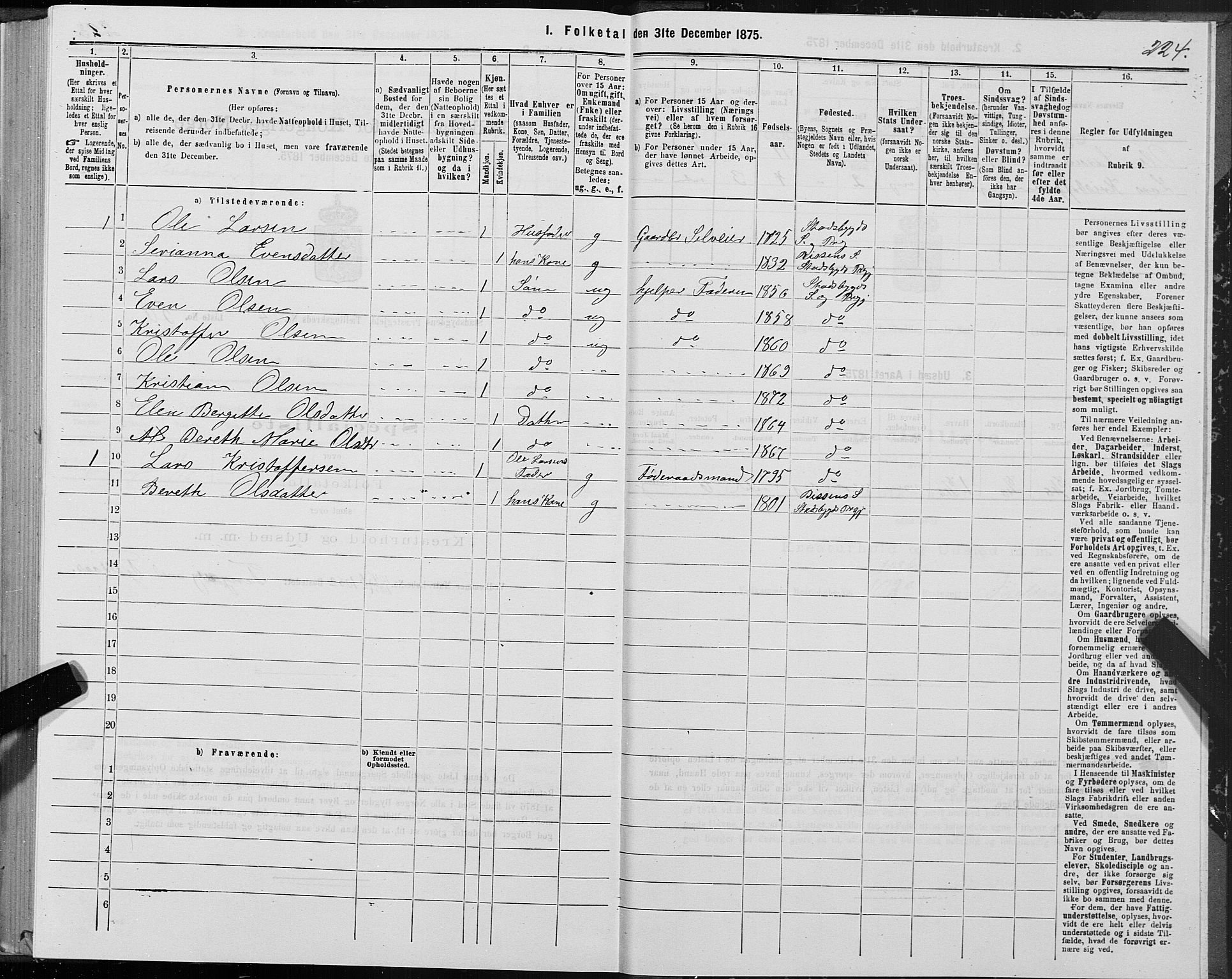 SAT, 1875 census for 1625P Stadsbygd, 1875, p. 2224