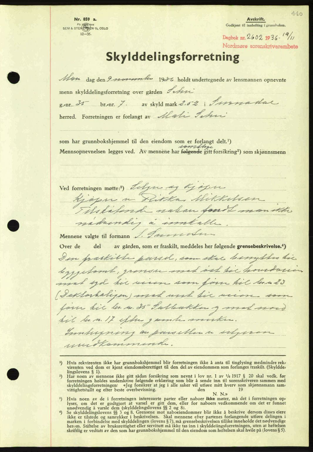 Nordmøre sorenskriveri, AV/SAT-A-4132/1/2/2Ca: Mortgage book no. A80, 1936-1937, Diary no: : 2602/1936