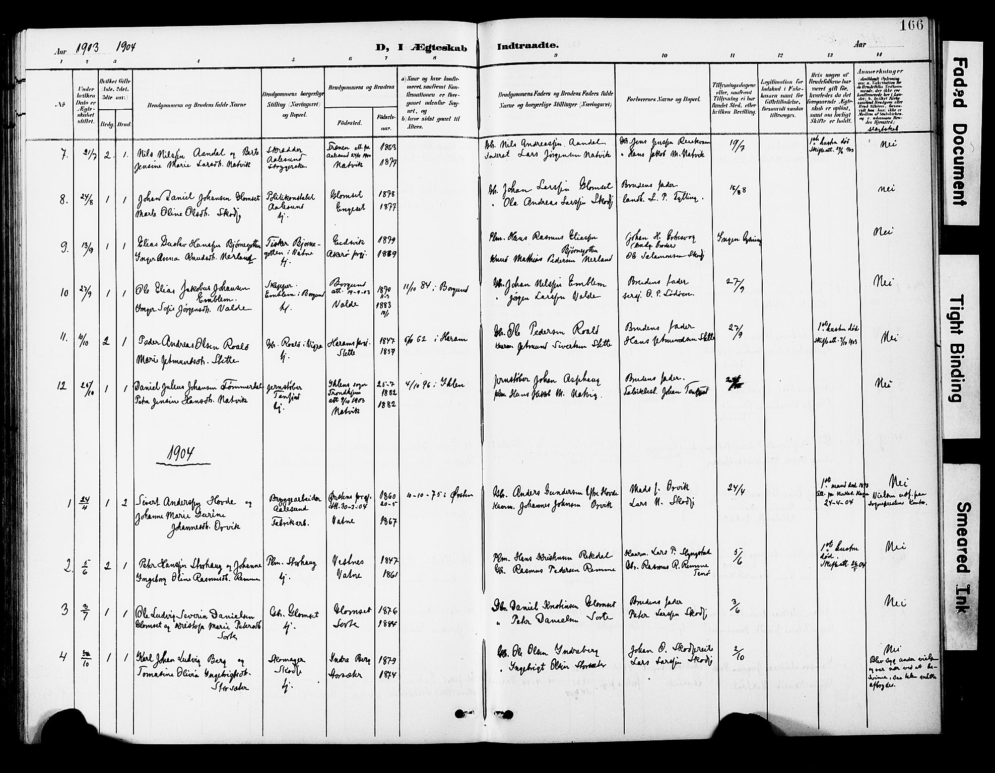 Ministerialprotokoller, klokkerbøker og fødselsregistre - Møre og Romsdal, AV/SAT-A-1454/524/L0366: Parish register (copy) no. 524C07, 1900-1931, p. 166