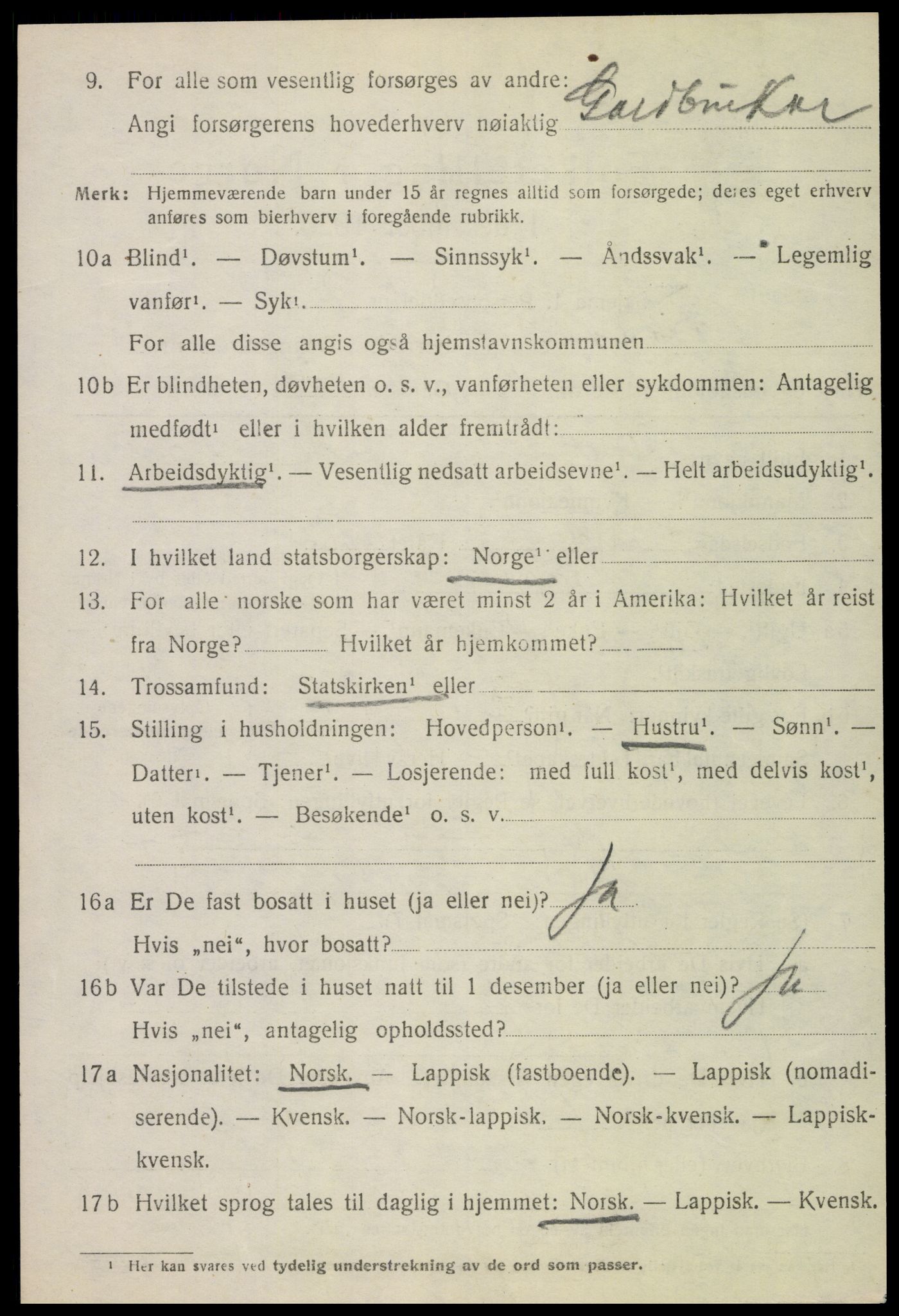 SAT, 1920 census for Frosta, 1920, p. 3505