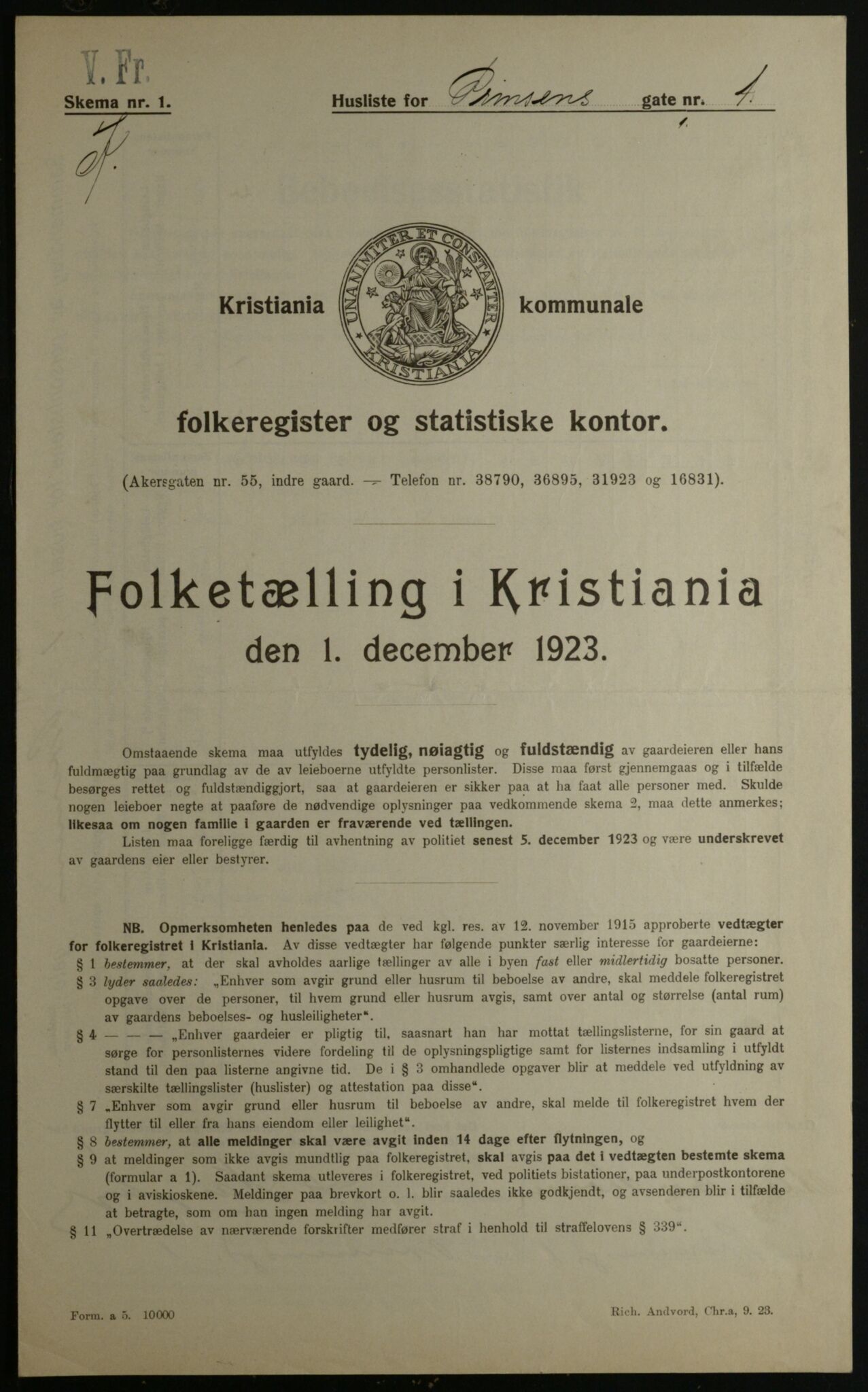 OBA, Municipal Census 1923 for Kristiania, 1923, p. 89960