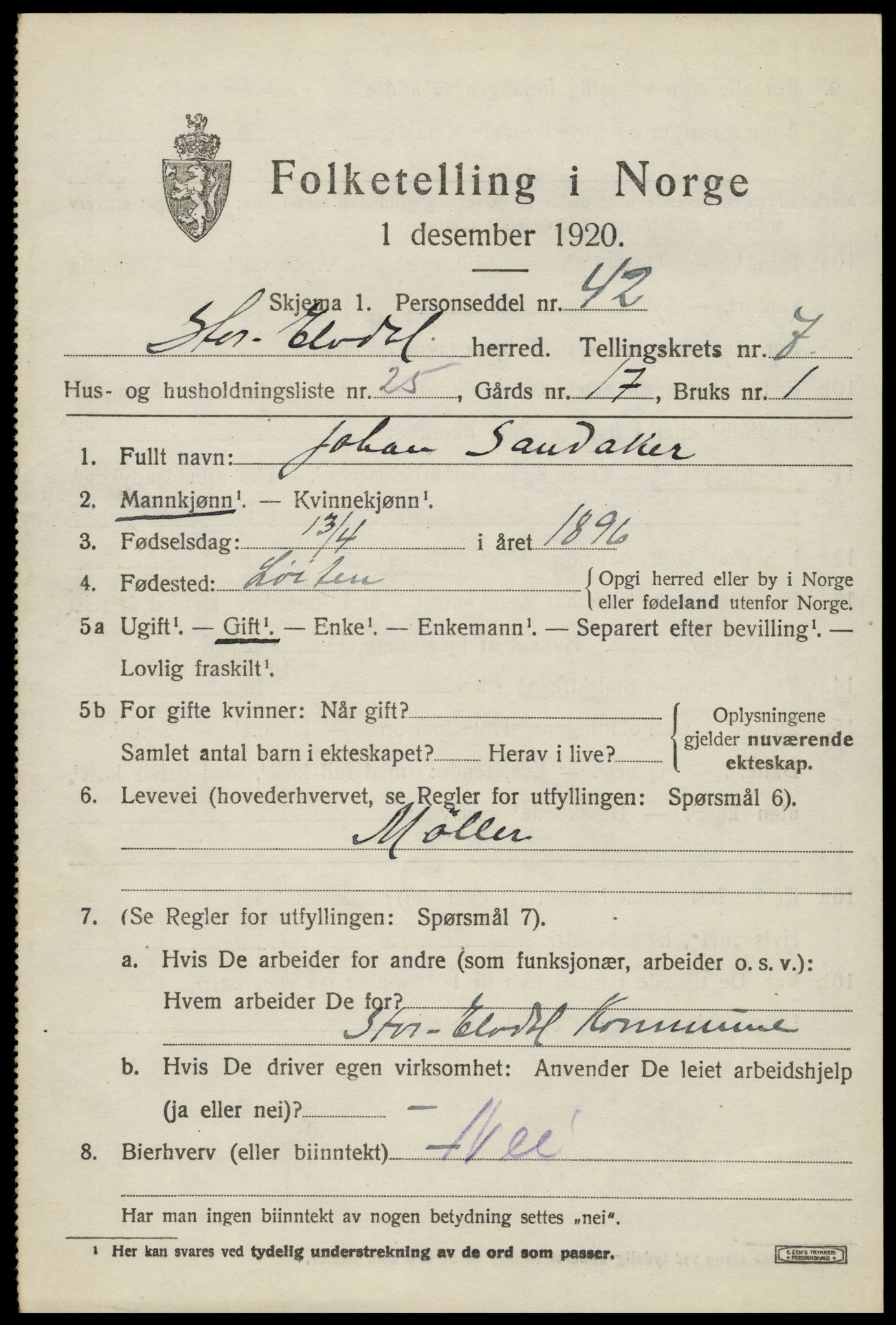 SAH, 1920 census for Stor-Elvdal, 1920, p. 6130