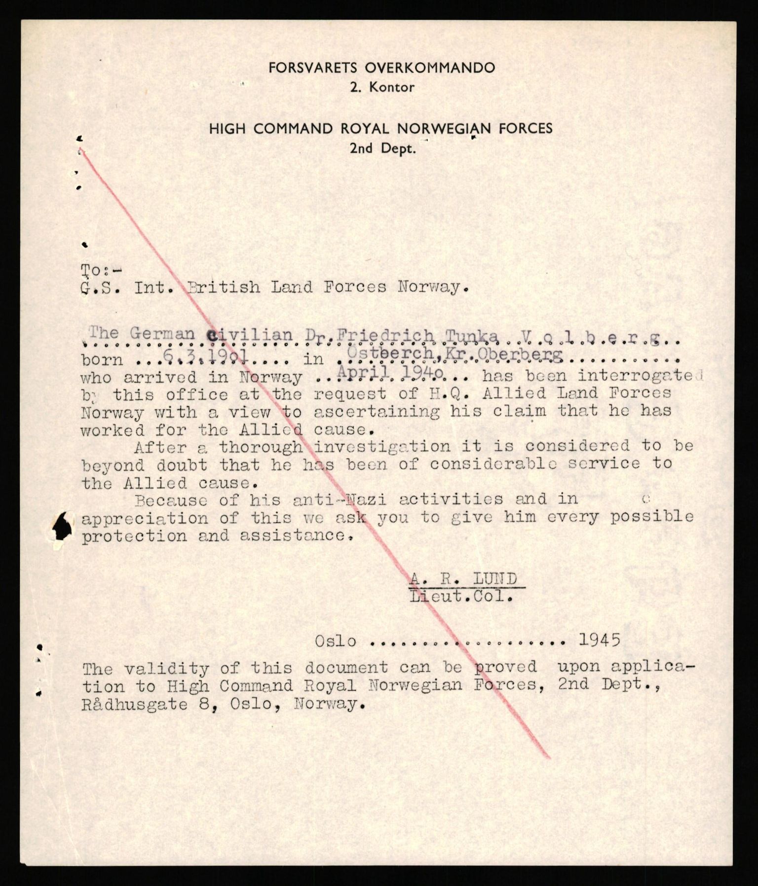 Forsvaret, Forsvarets overkommando II, AV/RA-RAFA-3915/D/Db/L0034: CI Questionaires. Tyske okkupasjonsstyrker i Norge. Tyskere., 1945-1946, p. 332