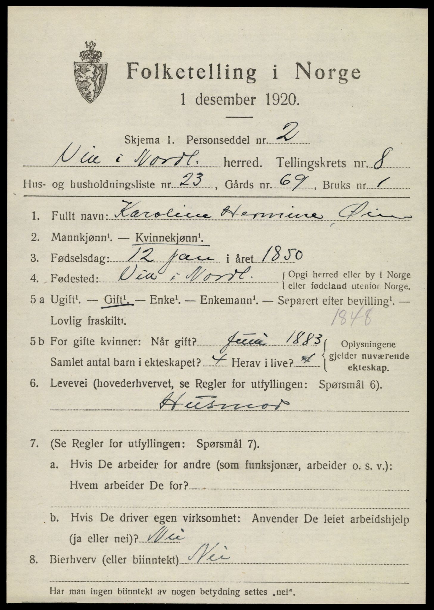 SAT, 1920 census for Vik, 1920, p. 5489