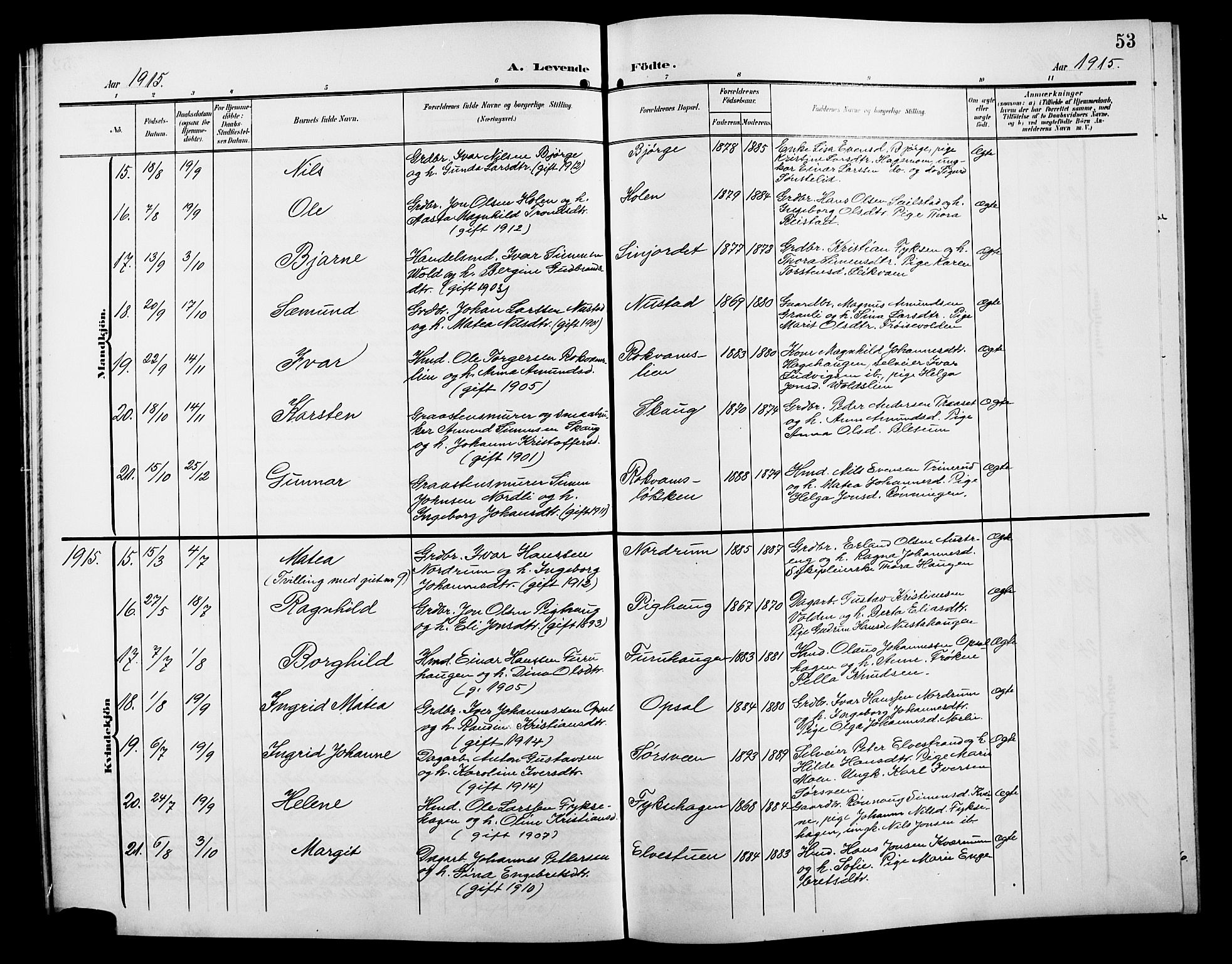 Østre Gausdal prestekontor, AV/SAH-PREST-092/H/Ha/Hab/L0004: Parish register (copy) no. 4, 1905-1923, p. 53