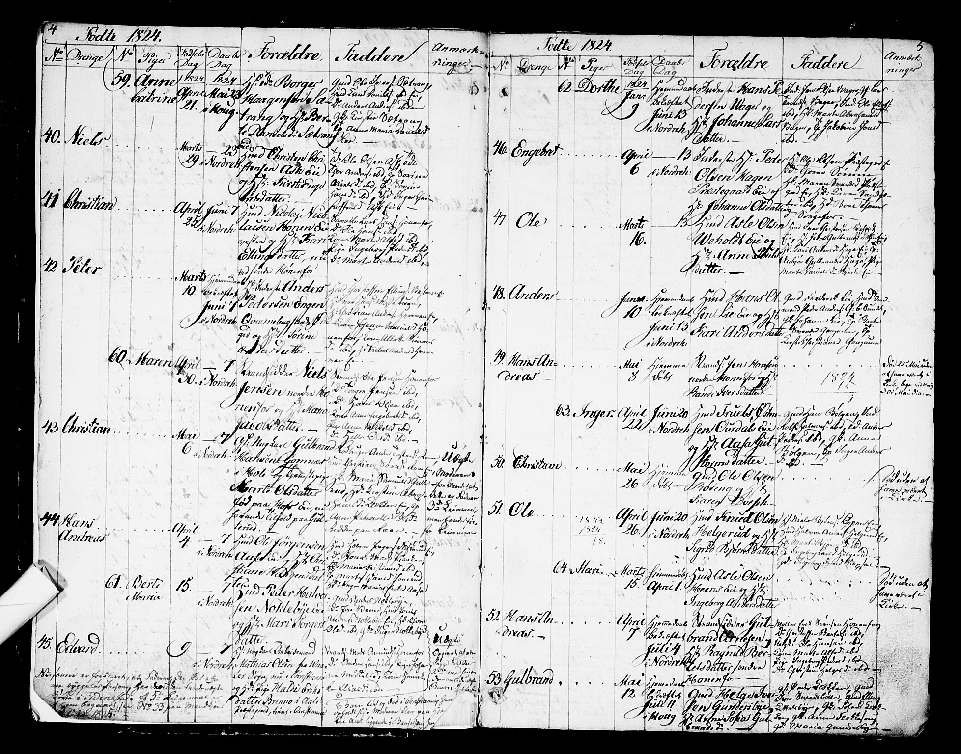 Norderhov kirkebøker, AV/SAKO-A-237/G/Ga/L0004: Parish register (copy) no. I 4, 1824-1849, p. 4-5