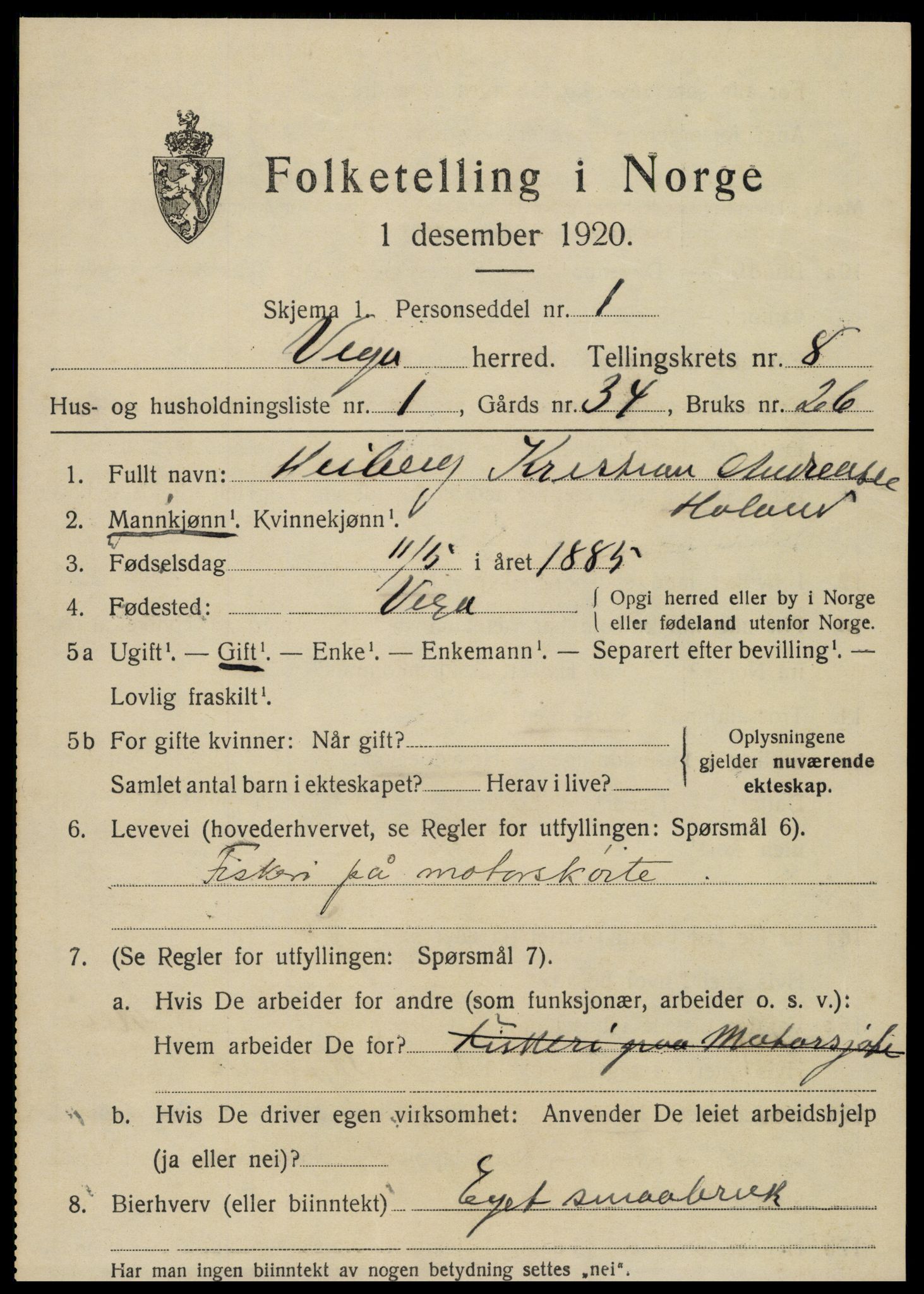 SAT, 1920 census for Vega, 1920, p. 3791