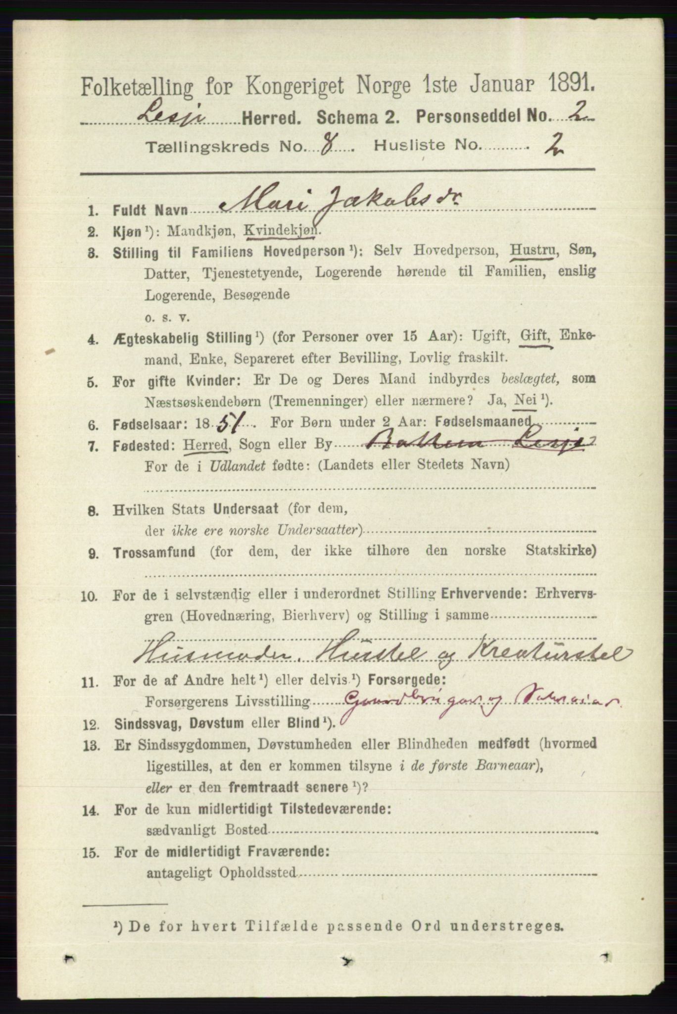 RA, 1891 census for 0512 Lesja, 1891, p. 2992