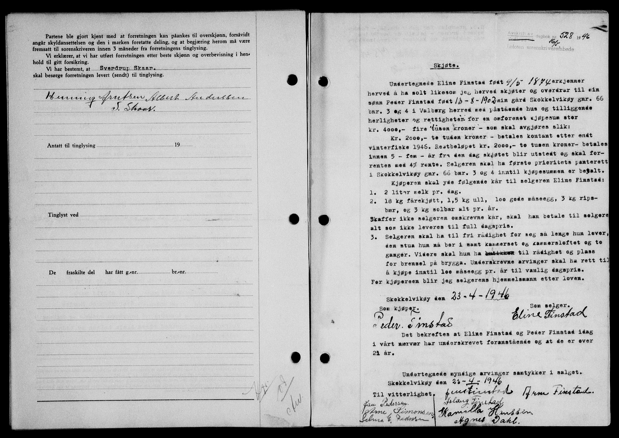 Lofoten sorenskriveri, SAT/A-0017/1/2/2C/L0014a: Mortgage book no. 14a, 1946-1946, Diary no: : 528/1946