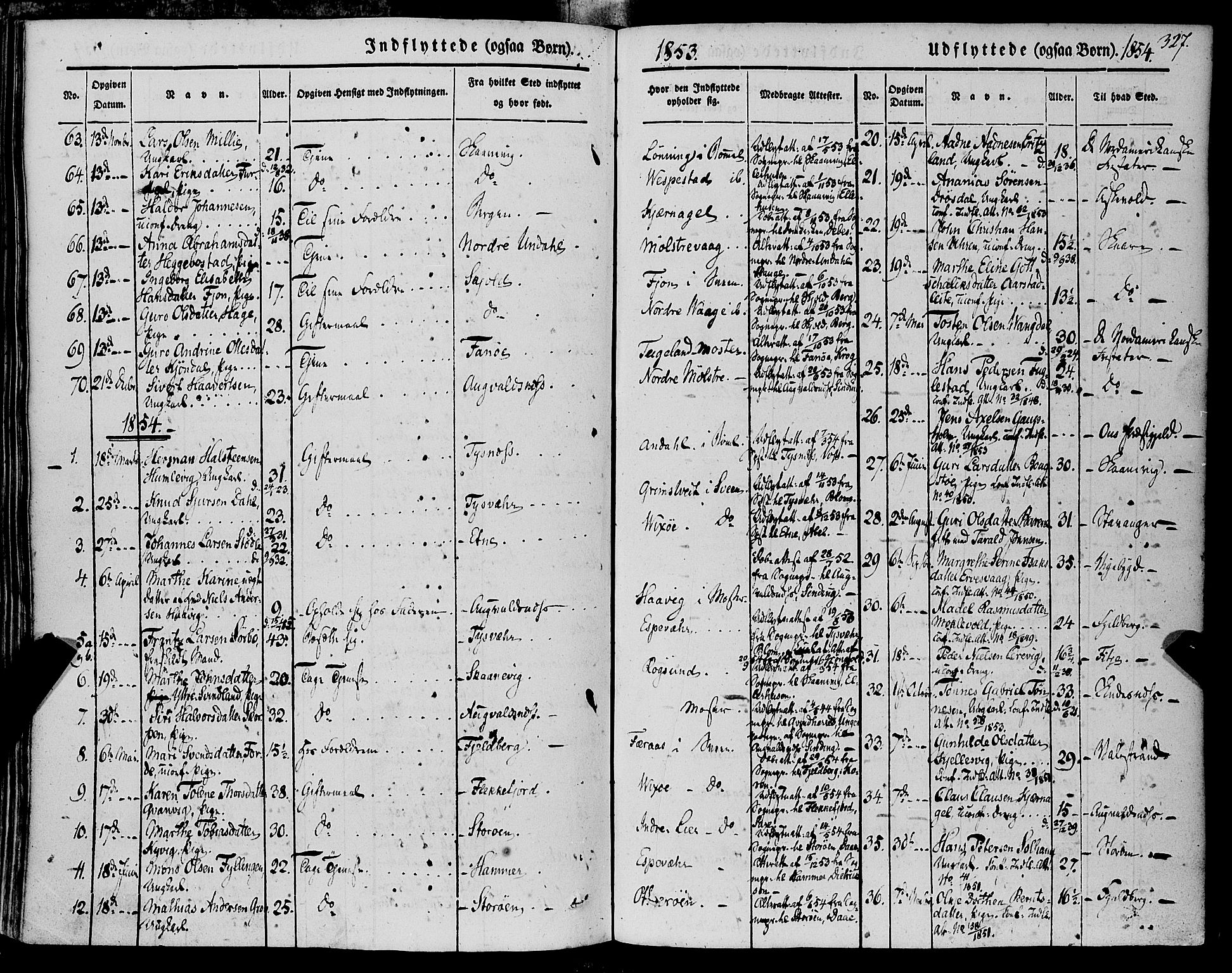 Finnås sokneprestembete, AV/SAB-A-99925/H/Ha/Haa/Haaa/L0007: Parish register (official) no. A 7, 1850-1862, p. 327