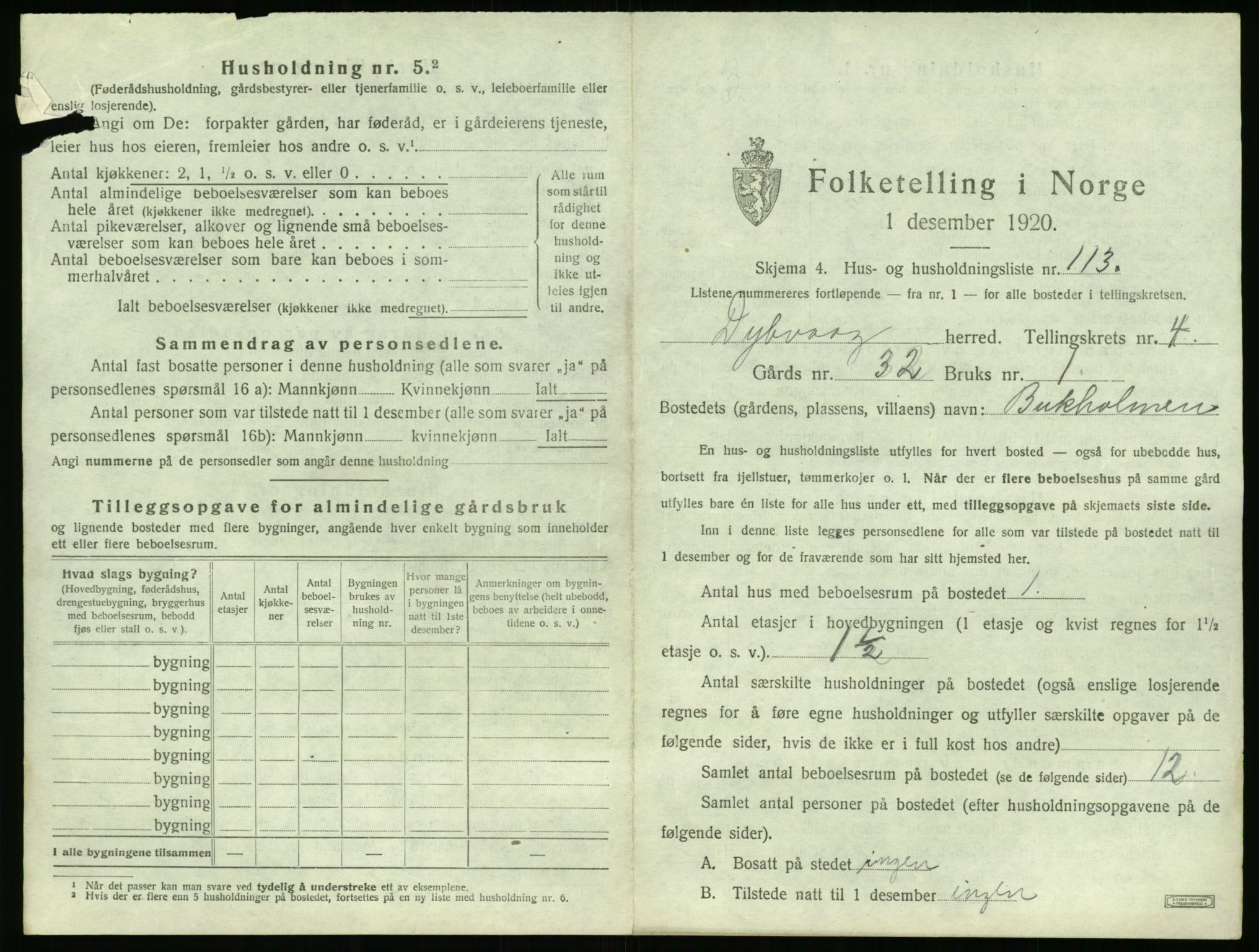 SAK, 1920 census for Dypvåg, 1920, p. 769