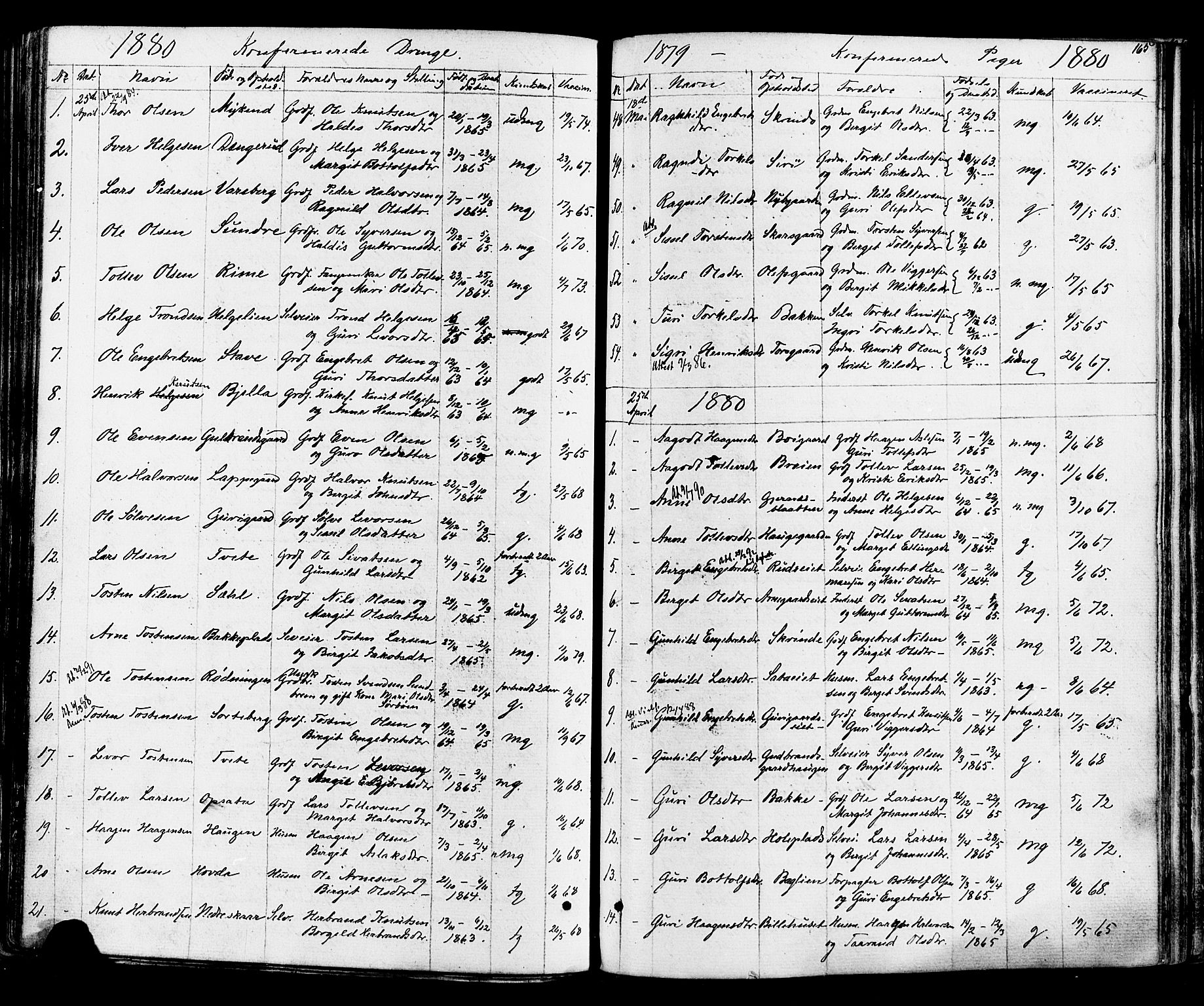 Ål kirkebøker, SAKO/A-249/F/Fa/L0007: Parish register (official) no. I 7, 1865-1881, p. 165