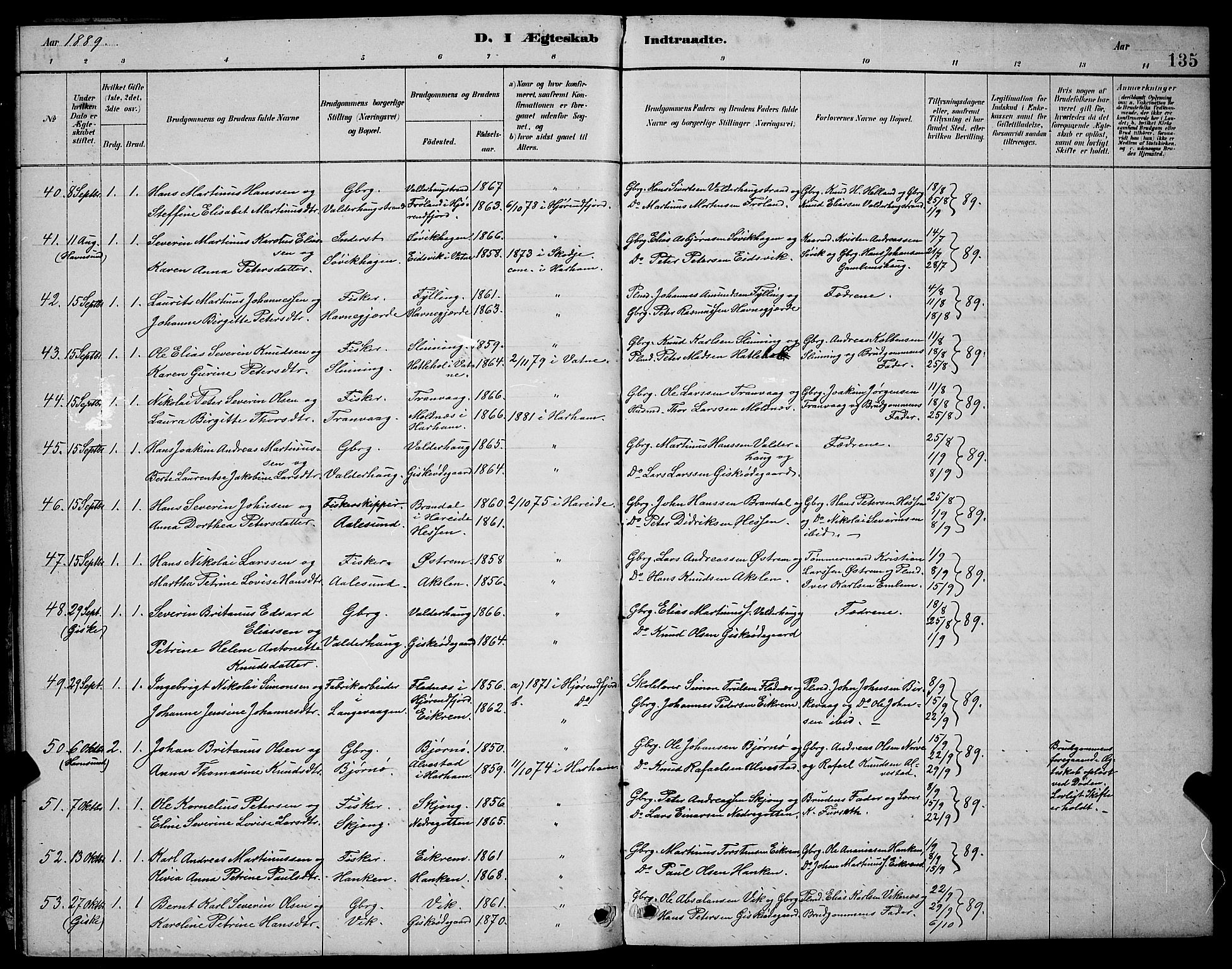 Ministerialprotokoller, klokkerbøker og fødselsregistre - Møre og Romsdal, AV/SAT-A-1454/528/L0430: Parish register (copy) no. 528C11, 1884-1899, p. 135