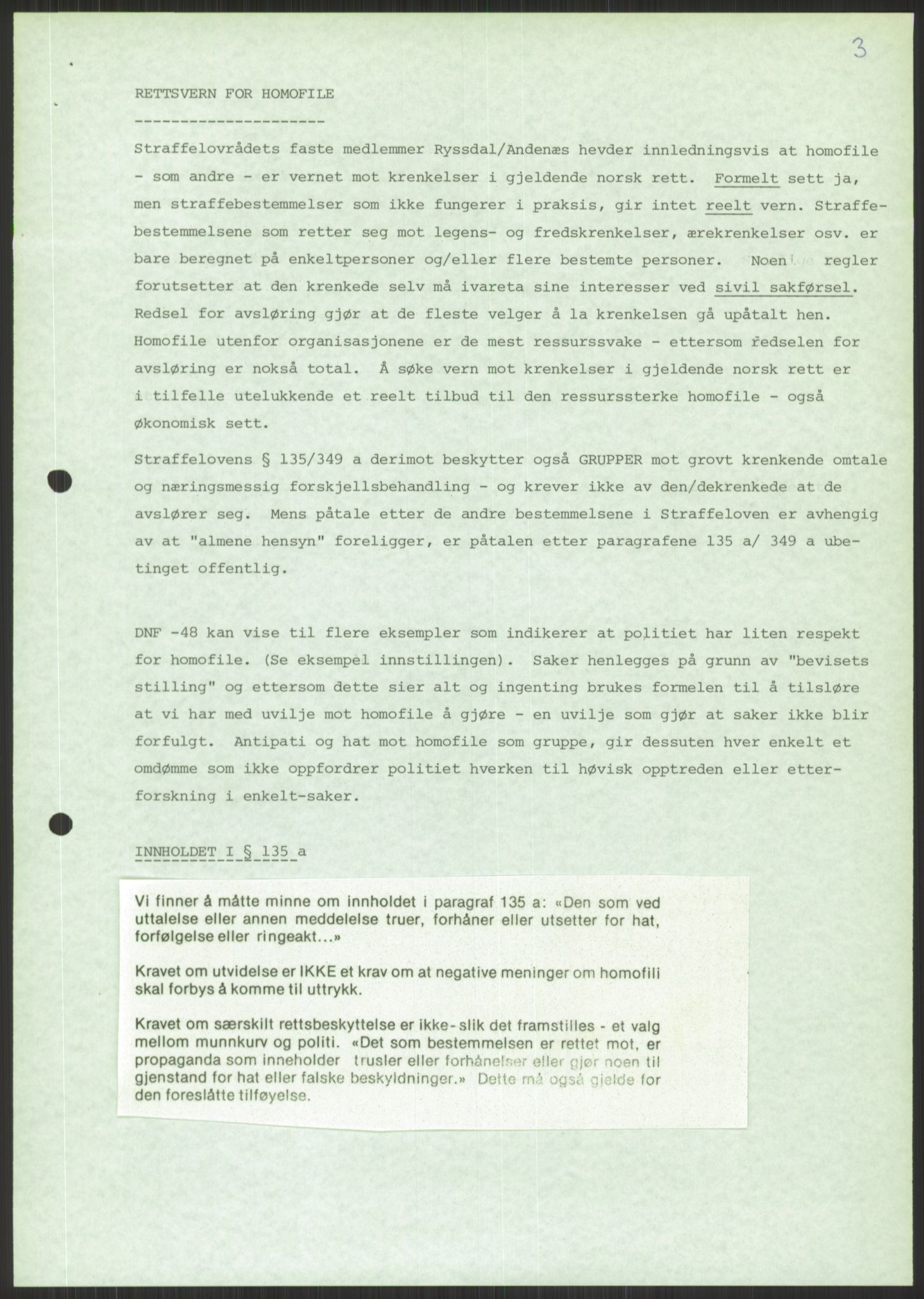 Det Norske Forbundet av 1948/Landsforeningen for Lesbisk og Homofil Frigjøring, AV/RA-PA-1216/D/Dd/L0001: Diskriminering, 1973-1991, p. 1003