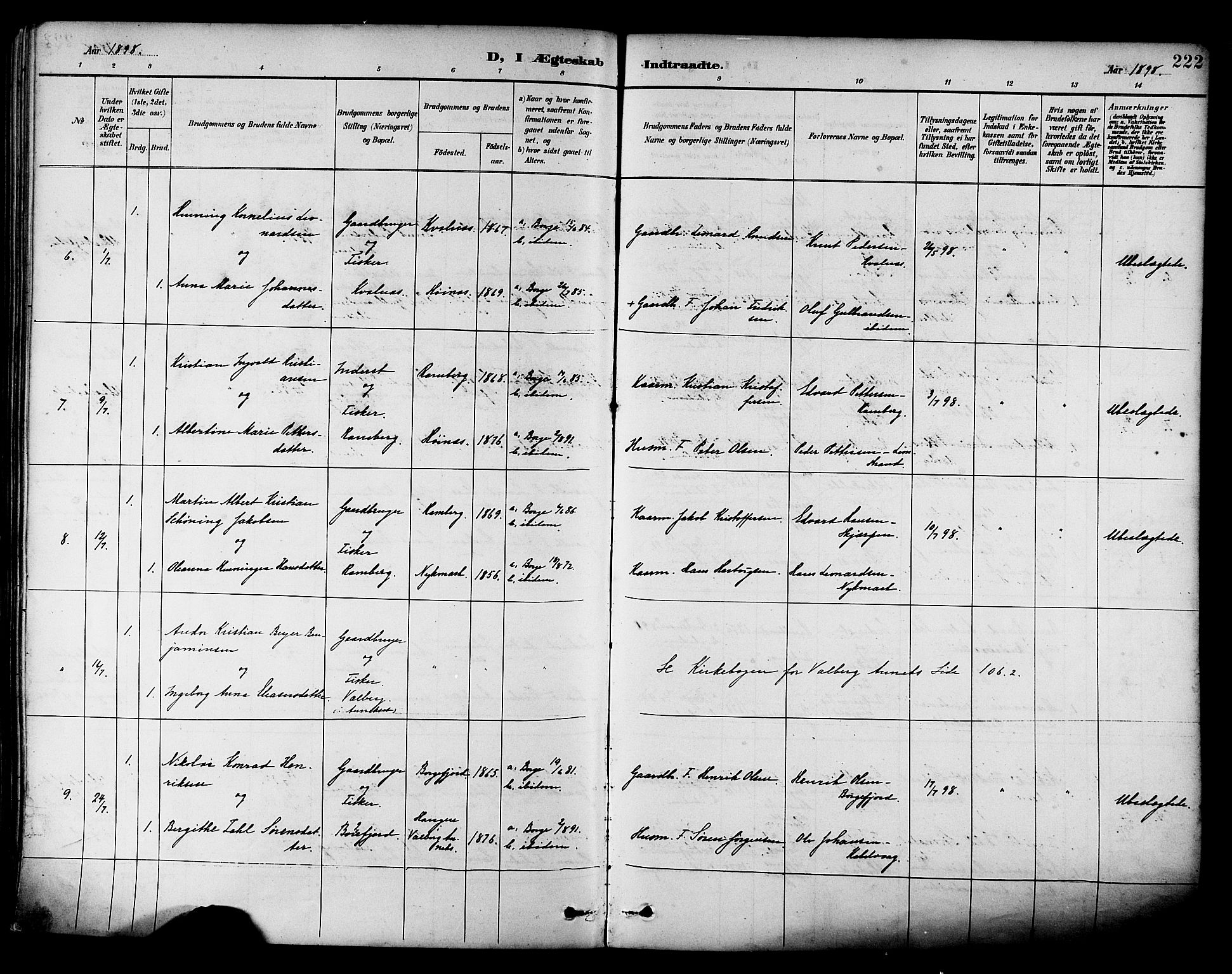 Ministerialprotokoller, klokkerbøker og fødselsregistre - Nordland, AV/SAT-A-1459/880/L1133: Parish register (official) no. 880A07, 1888-1898, p. 222