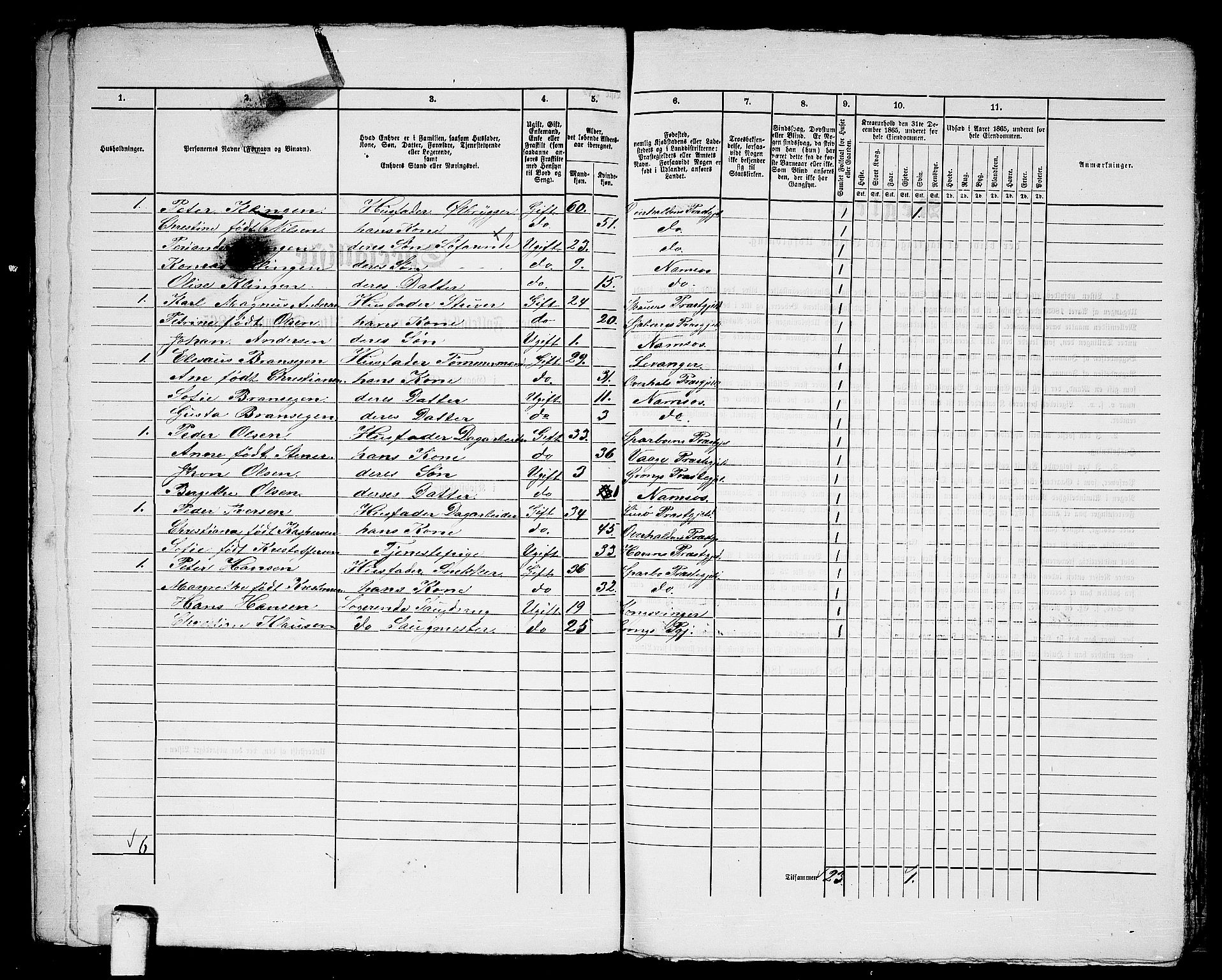 RA, 1865 census for Namsos/Namsos, 1865, p. 19