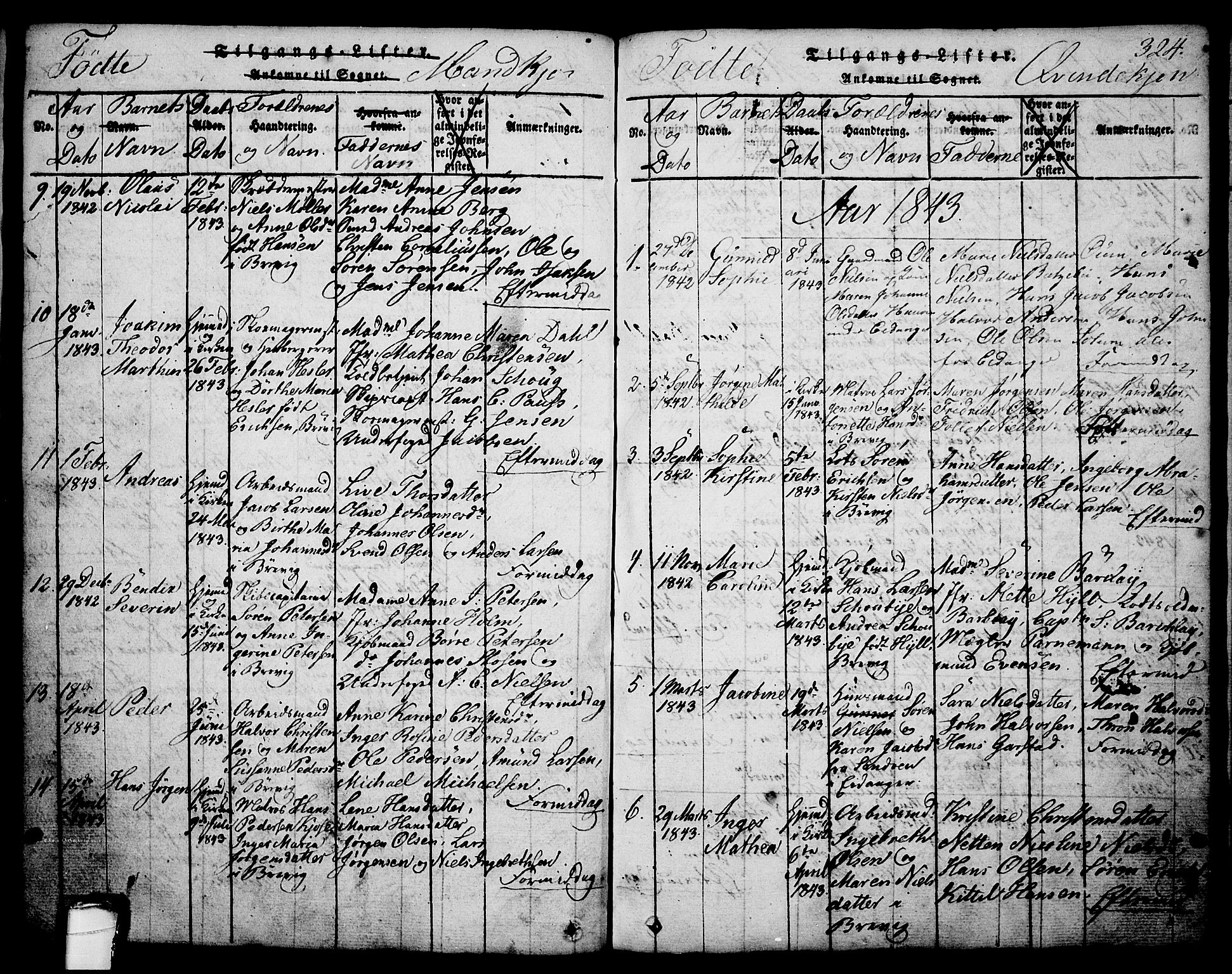 Brevik kirkebøker, AV/SAKO-A-255/G/Ga/L0001: Parish register (copy) no. 1, 1814-1845, p. 324