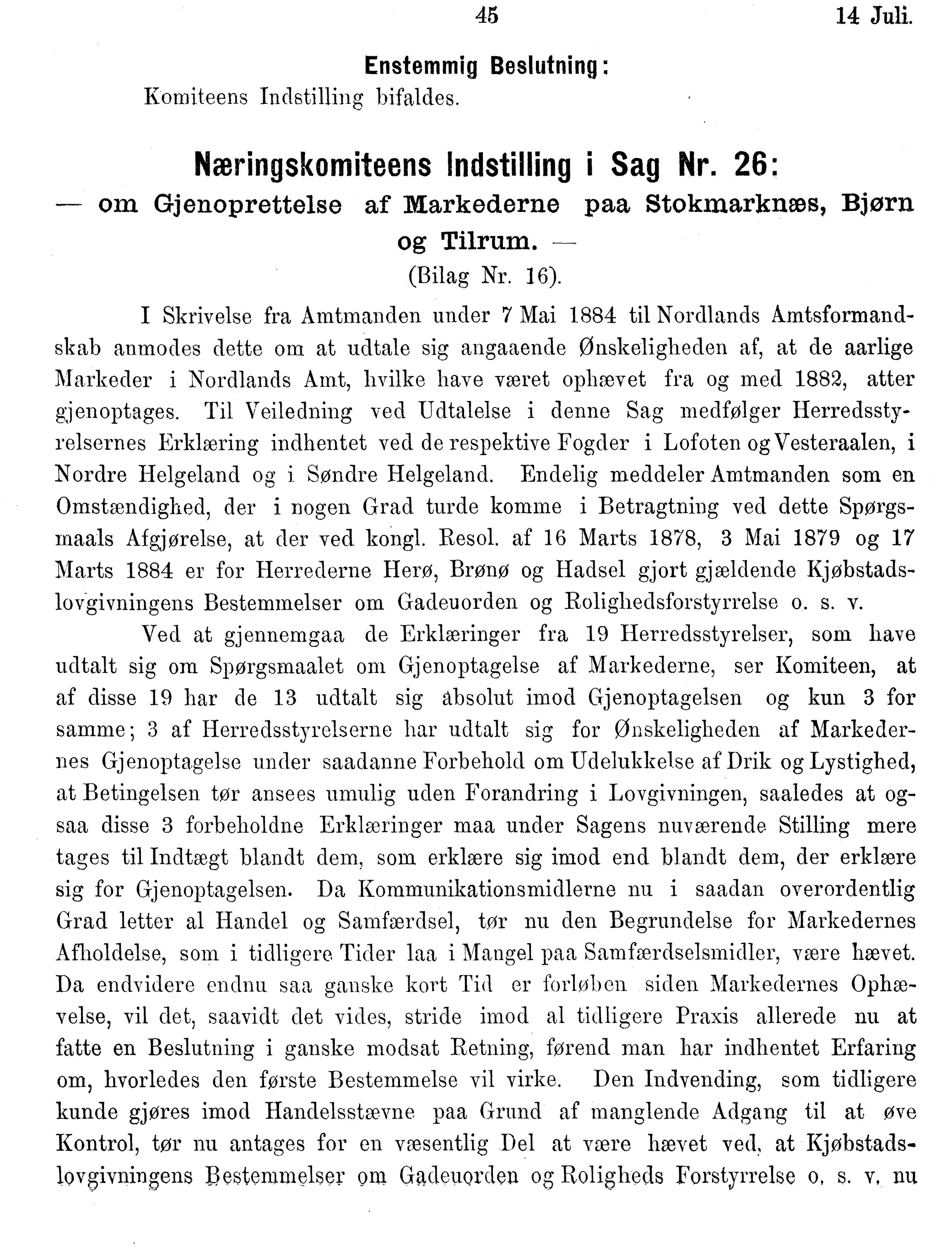 Nordland Fylkeskommune. Fylkestinget, AIN/NFK-17/176/A/Ac/L0014: Fylkestingsforhandlinger 1881-1885, 1881-1885