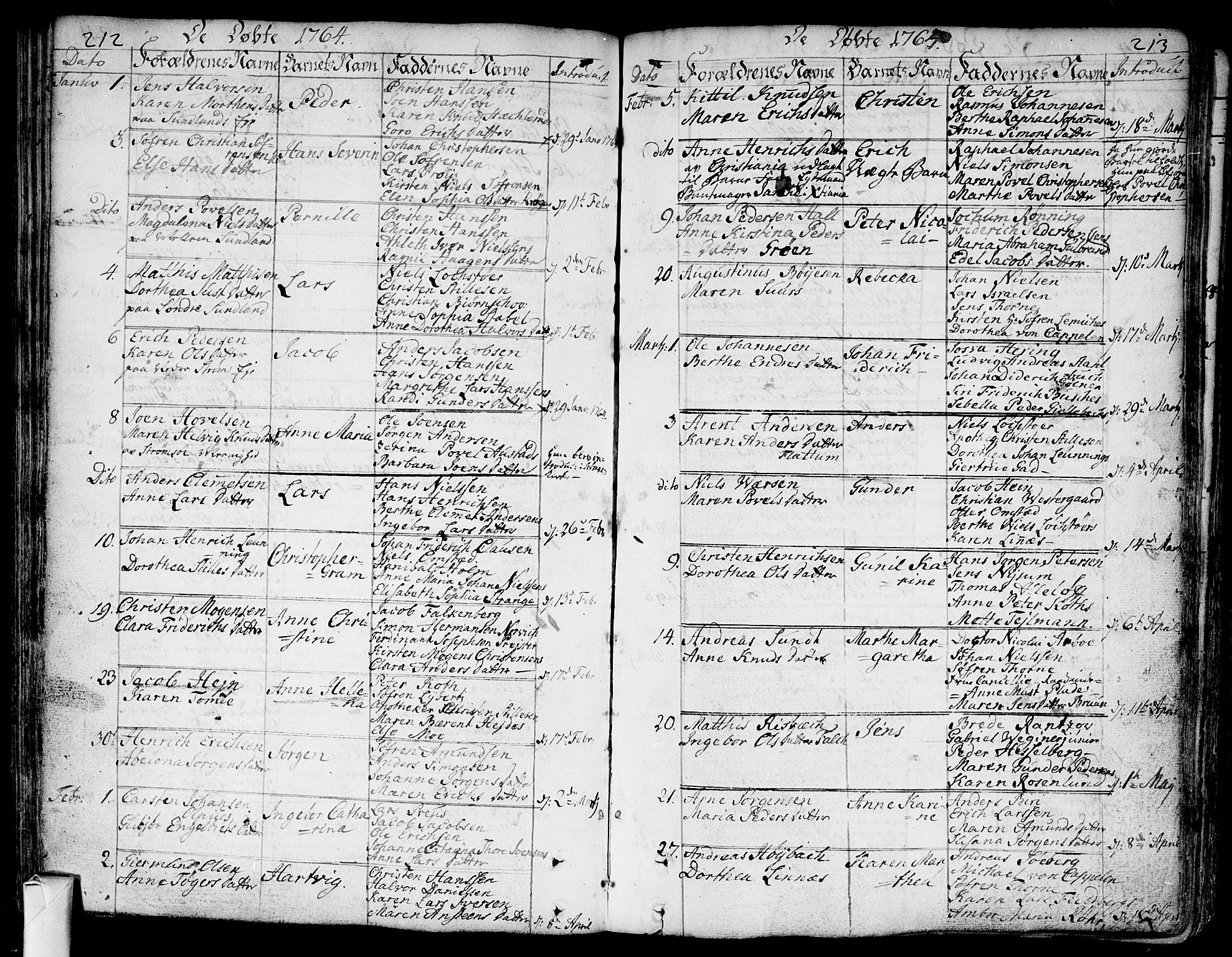 Bragernes kirkebøker, AV/SAKO-A-6/F/Fa/L0005: Parish register (official) no. I 5, 1759-1781, p. 212-213