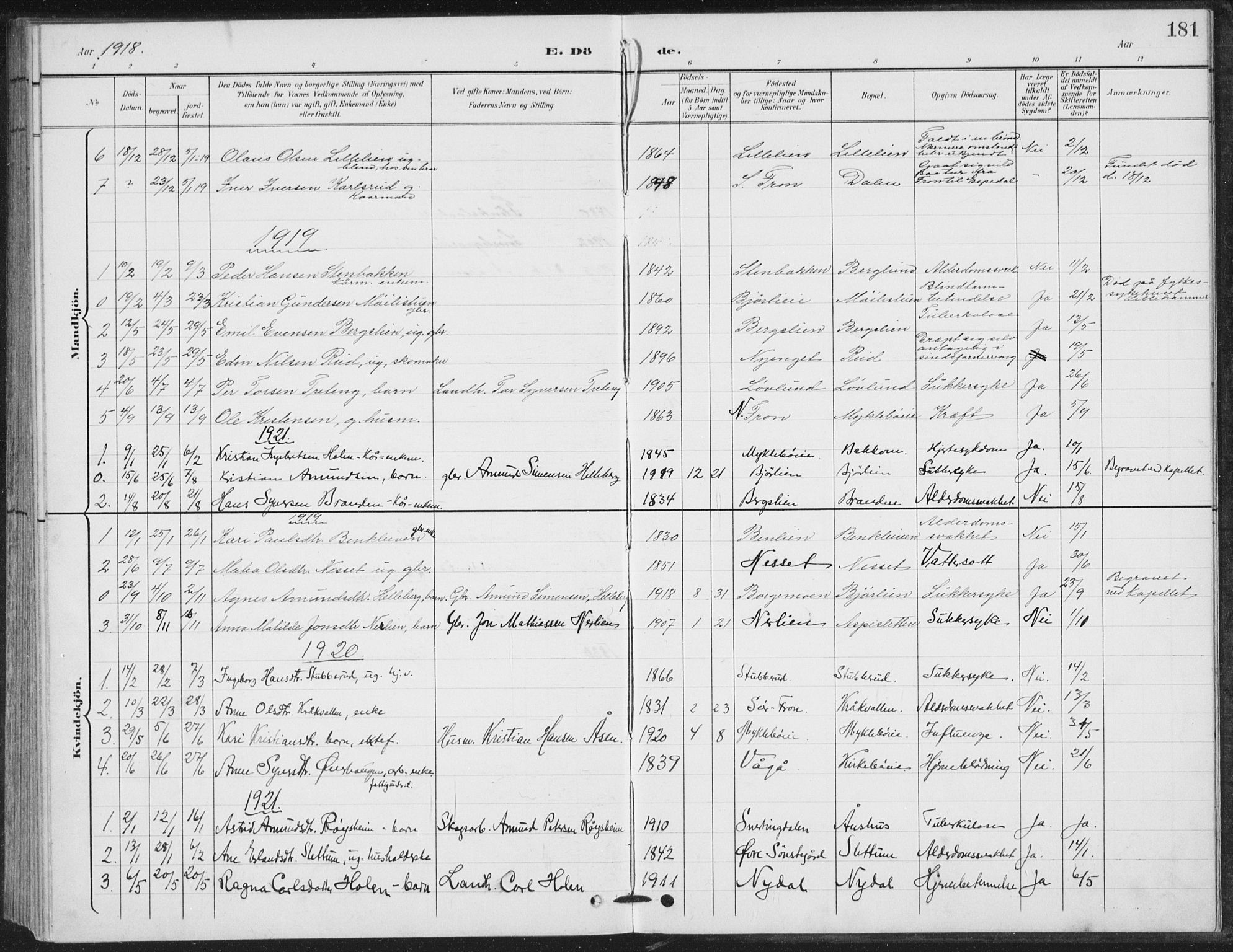 Vestre Gausdal prestekontor, SAH/PREST-094/H/Ha/Hab/L0004: Parish register (copy) no. 4, 1898-1939, p. 181