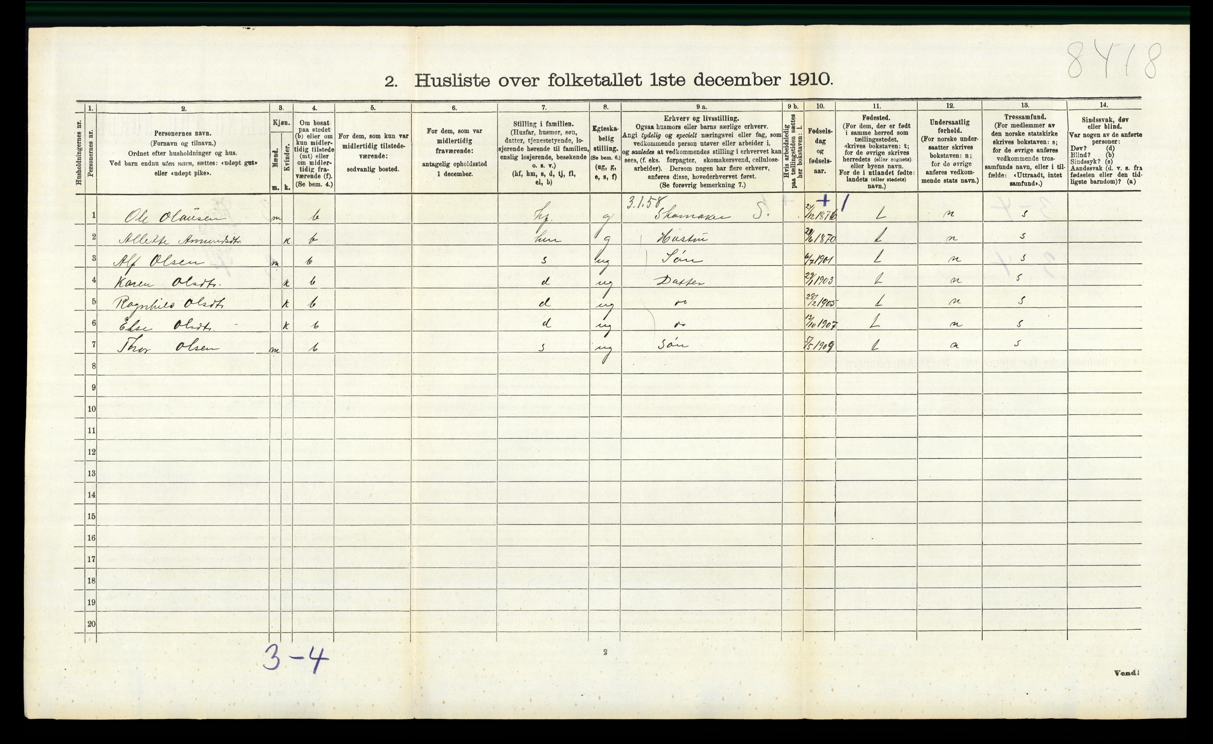 RA, 1910 census for Nannestad, 1910, p. 334