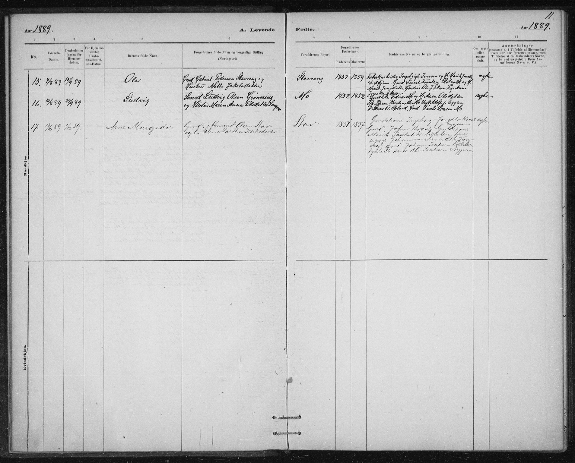 Ministerialprotokoller, klokkerbøker og fødselsregistre - Sør-Trøndelag, SAT/A-1456/613/L0392: Parish register (official) no. 613A01, 1887-1906, p. 11