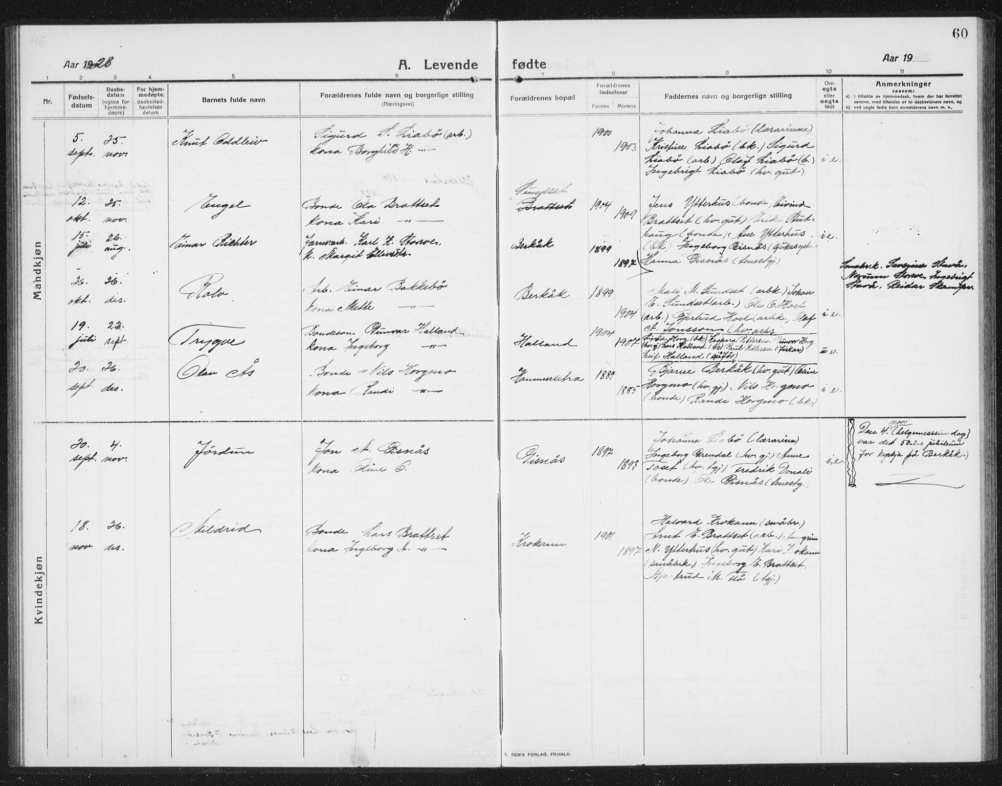 Ministerialprotokoller, klokkerbøker og fødselsregistre - Sør-Trøndelag, SAT/A-1456/675/L0888: Parish register (copy) no. 675C01, 1913-1935, p. 60