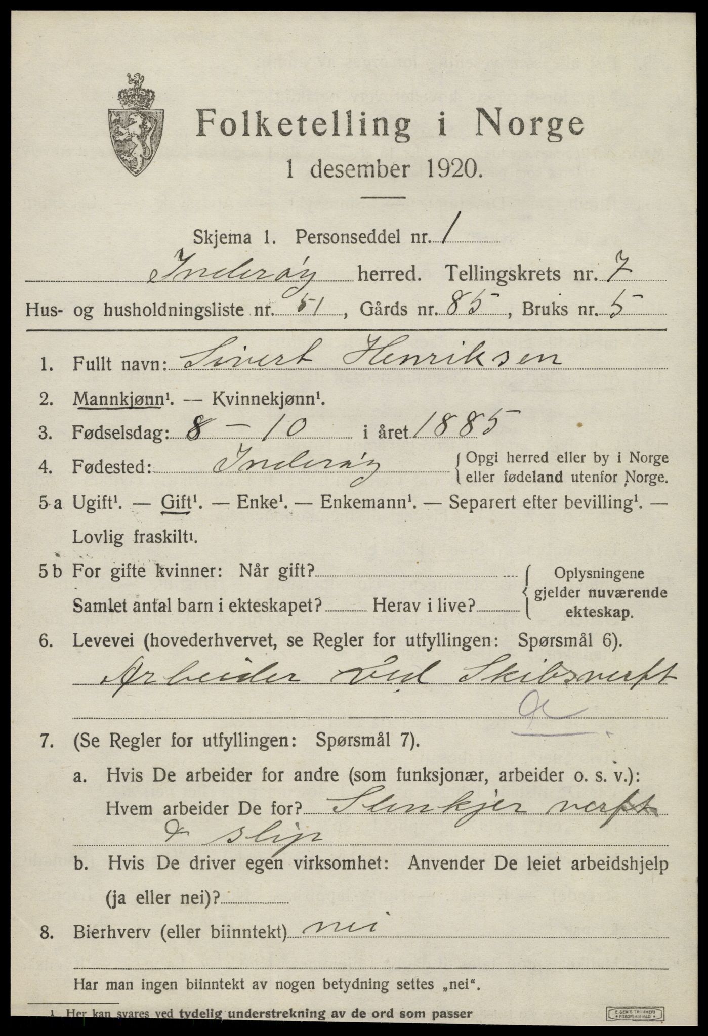 SAT, 1920 census for Inderøy, 1920, p. 5579